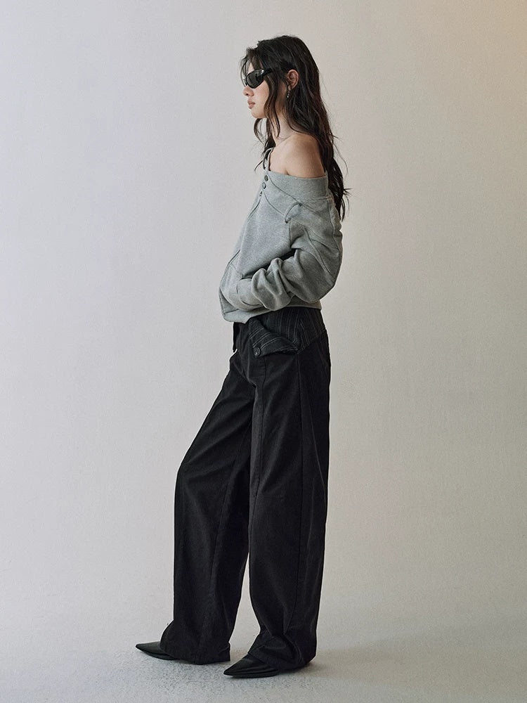 AnnoMundi Cotton 100% High Waist Patchwork Casual Womens Double Waist Pants