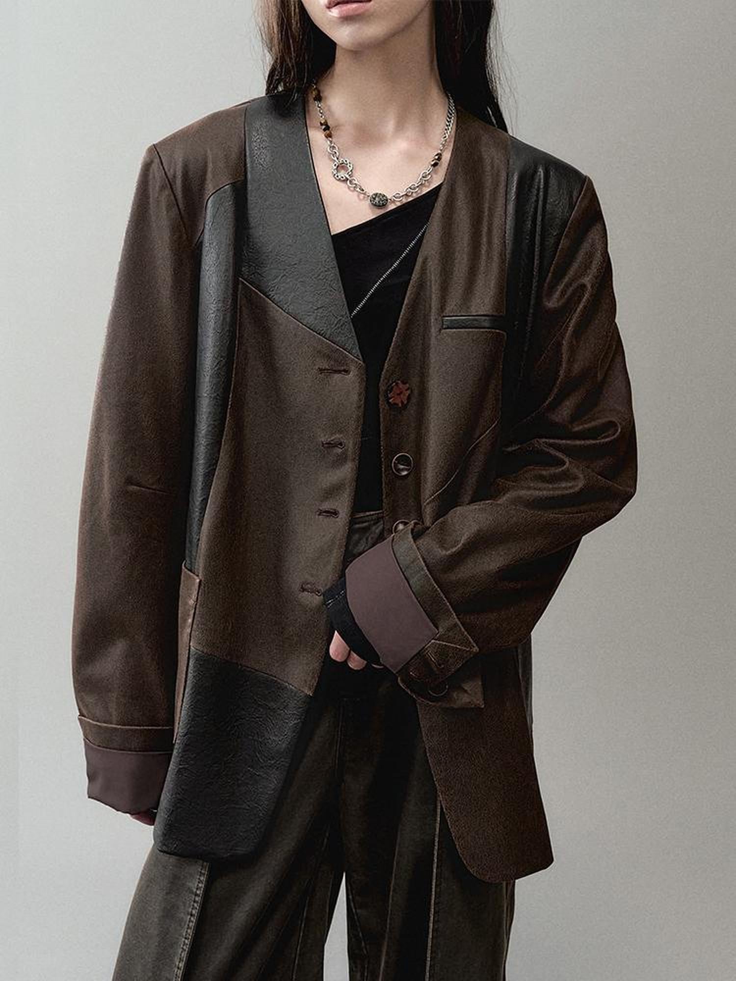 AnnoMundi Cracked Leather Panel Blazer