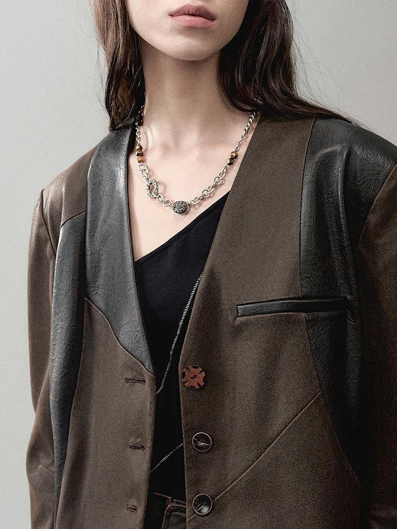 AnnoMundi Cracked Leather Panel Blazer