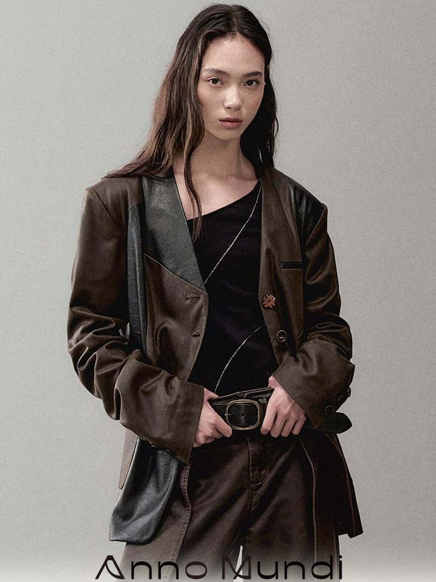 AnnoMundi Cracked Leather Panel Blazer