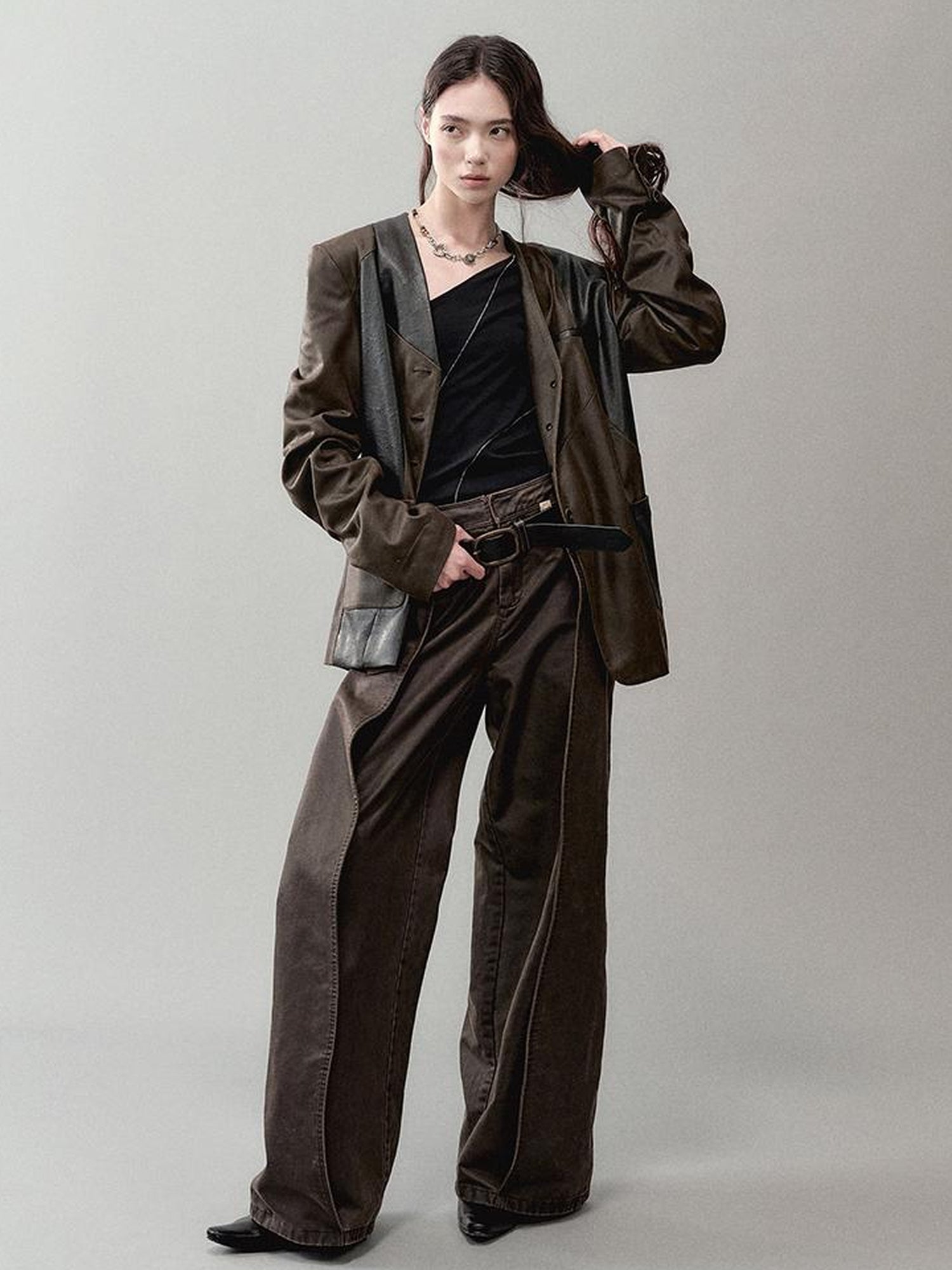 AnnoMundi Cracked Leather Panel Blazer