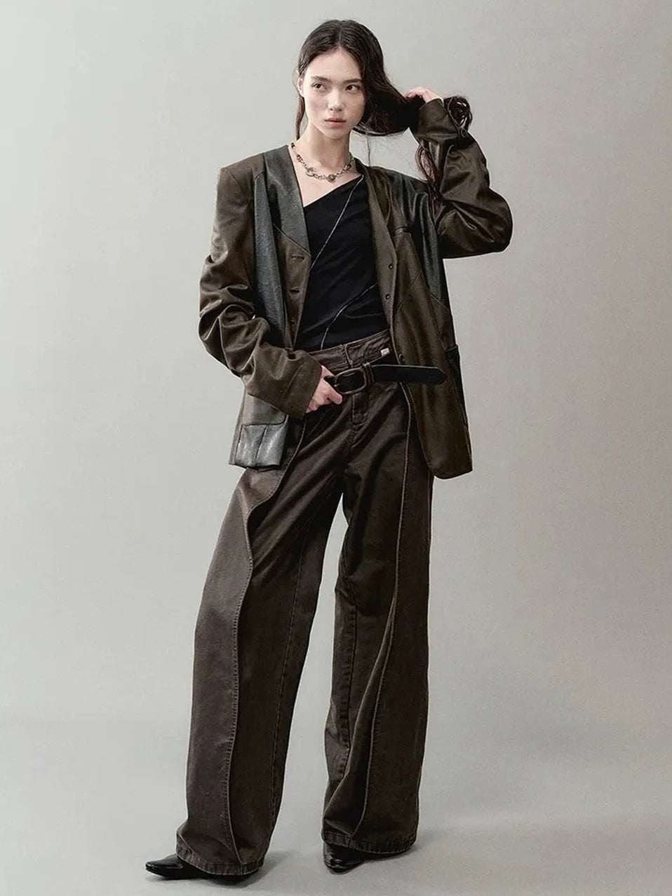 AnnoMundi Cracked Leather Patchwork Blazer Blazer