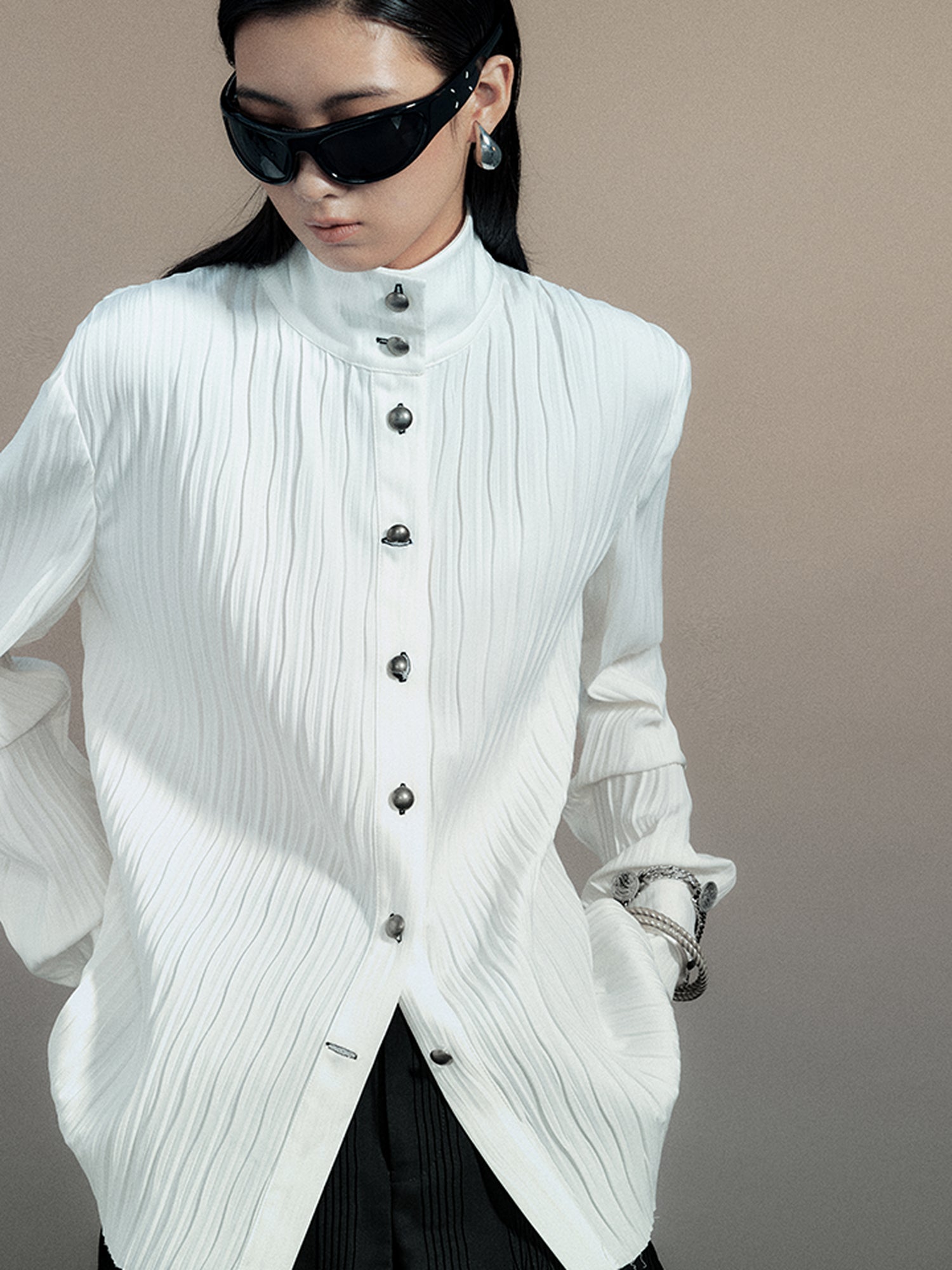AnnoMundi Crescent Wrinkle Metal Button Shirt