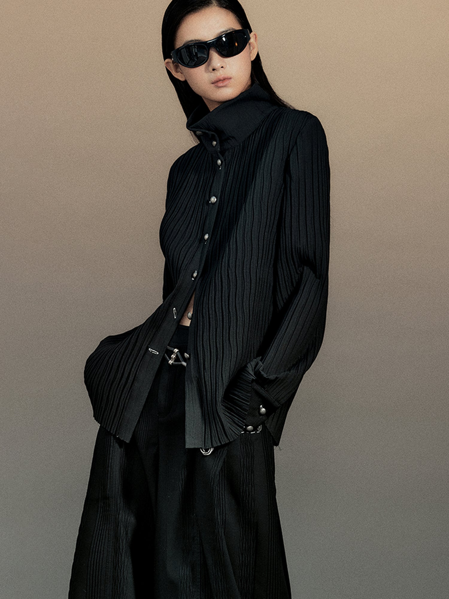 AnnoMundi Crescent Wrinkle Metal Button Shirt