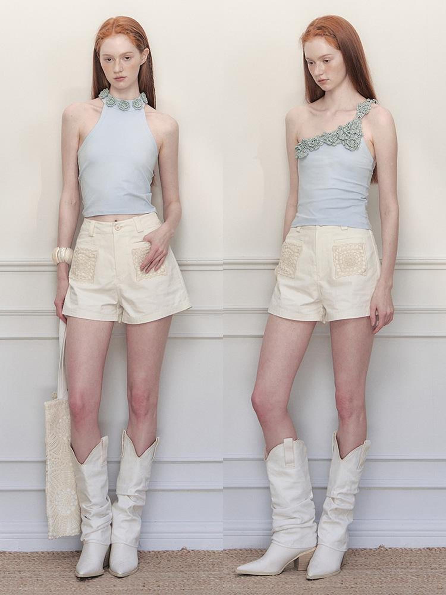 AnnoMundi Crochet Lace High Waisted A Line Shorts