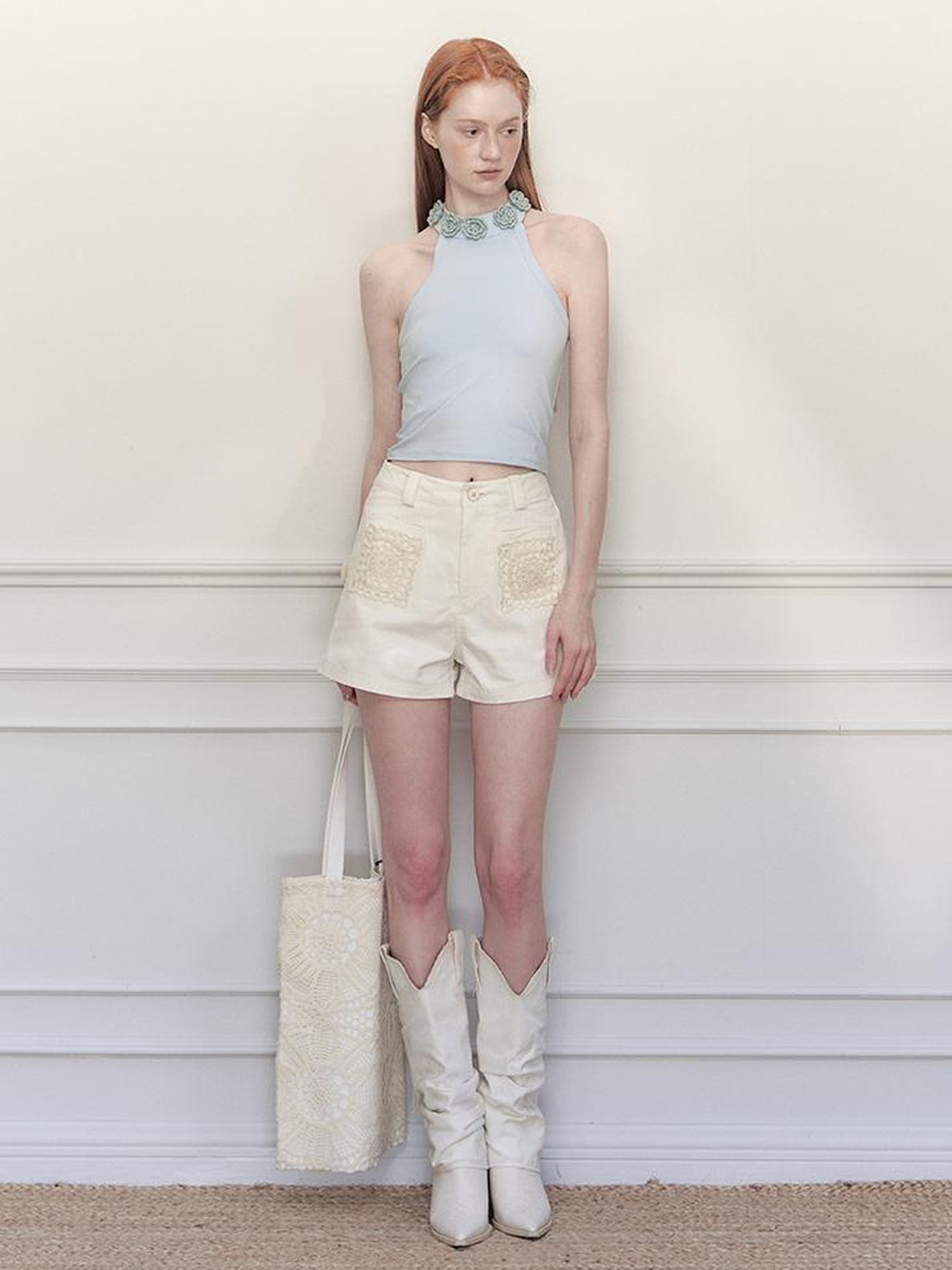 AnnoMundi Crochet Lace High Waisted A Line Shorts