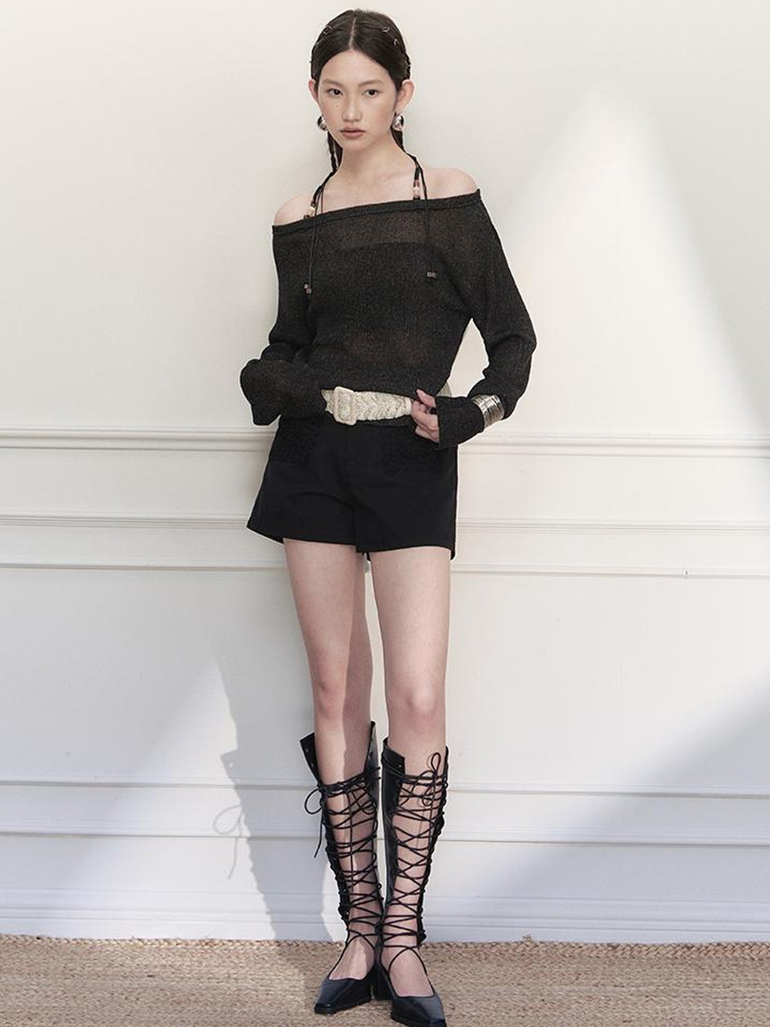 AnnoMundi Crochet Lace High Waisted A Line Shorts