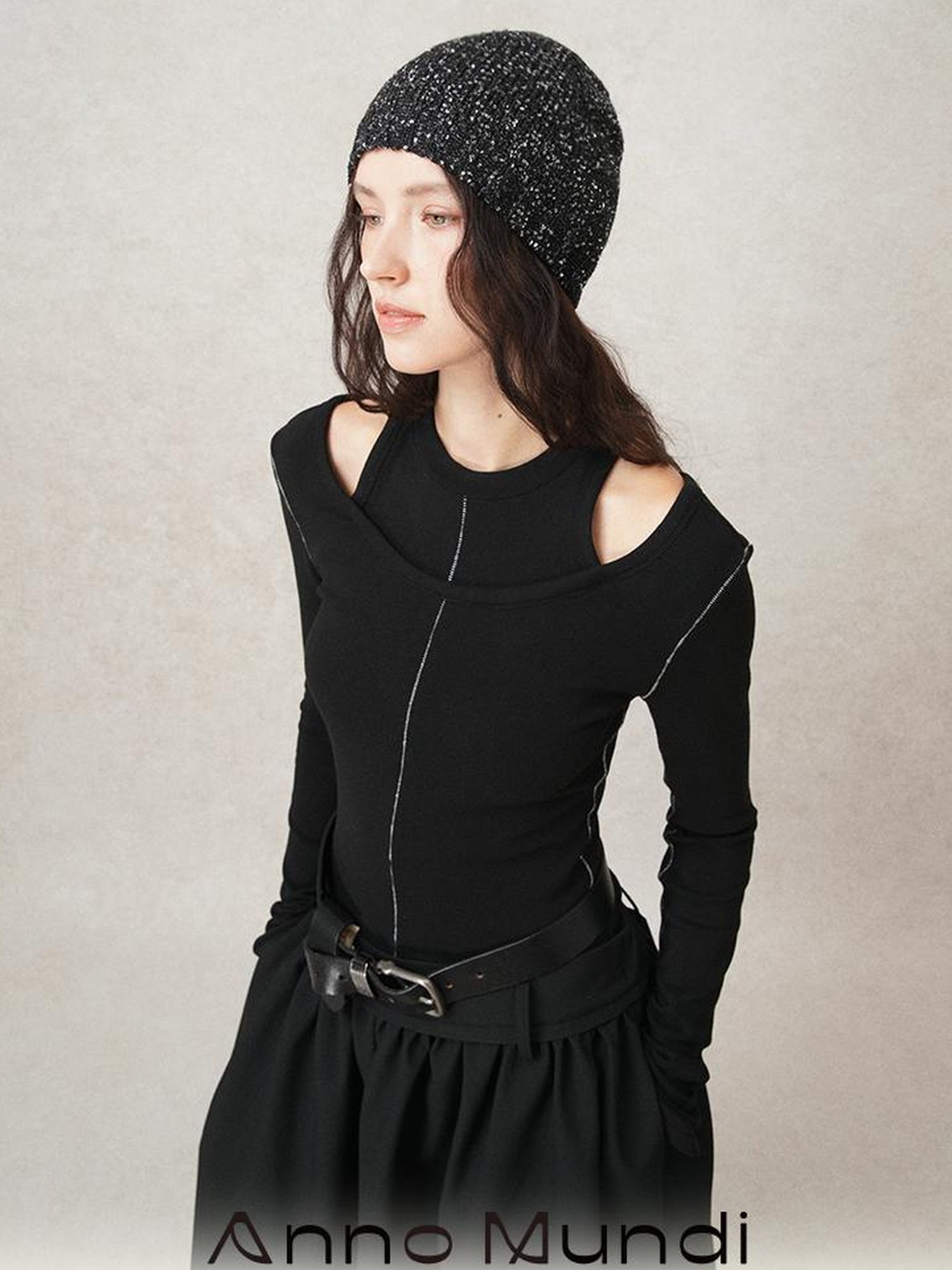 AnnoMundi Crochet Line Textured Mock Two Piece Sweater Top V Neck T Shirt Long Sleeve