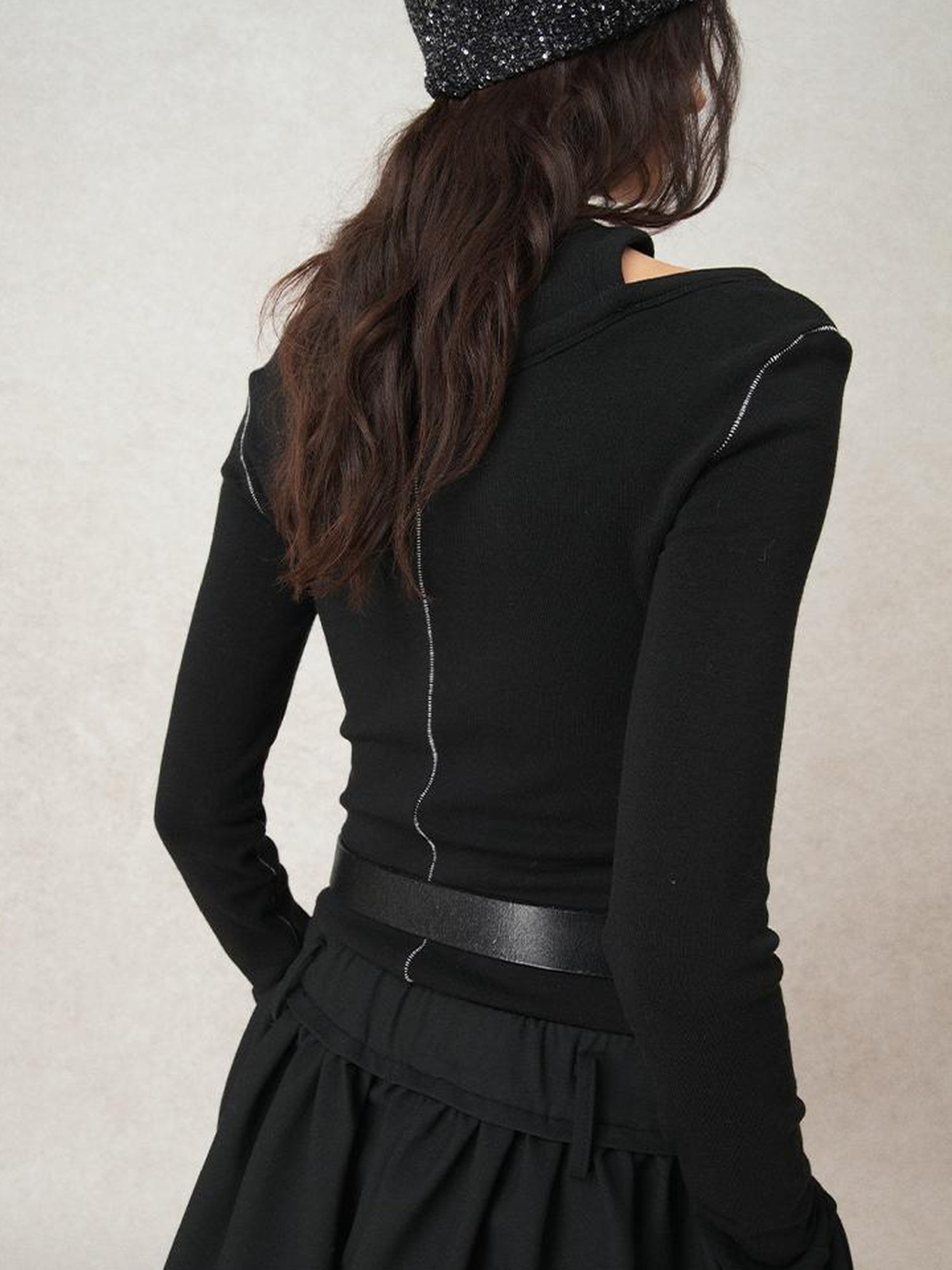 AnnoMundi Crochet Line Textured Mock Two Piece Sweater Top V Neck T Shirt Long Sleeve