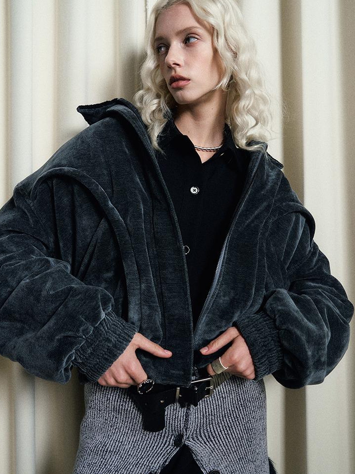 AnnoMundi Crochet Trim Corduroy Cotton Coat With Graphene Fill