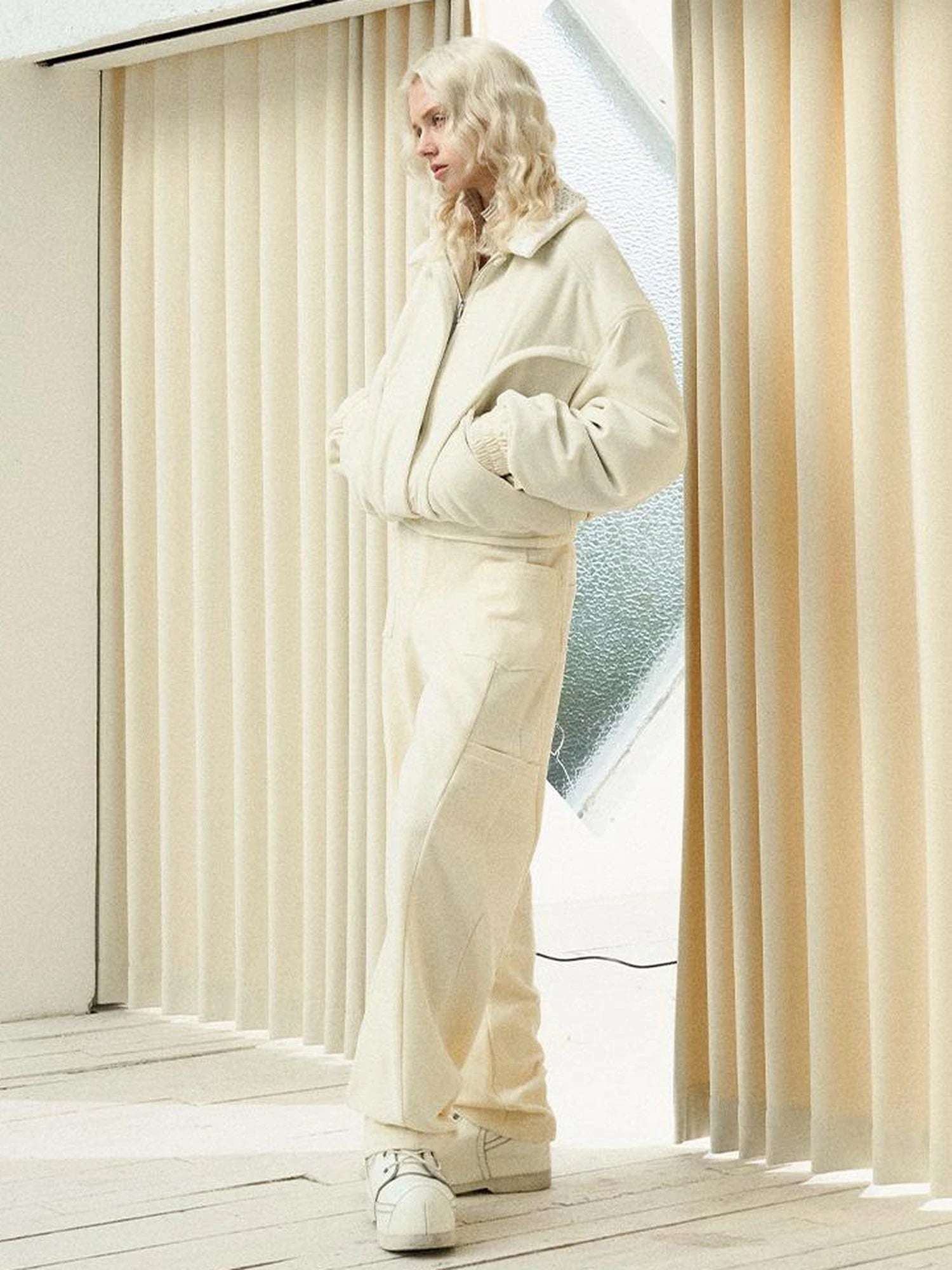 Crochet Trim Corduroy Cotton Coat With Graphene Fill