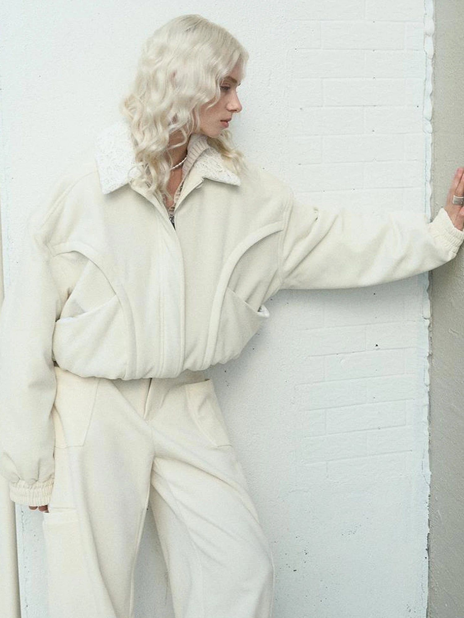 Crochet Trim Corduroy Cotton Coat With Graphene Fill