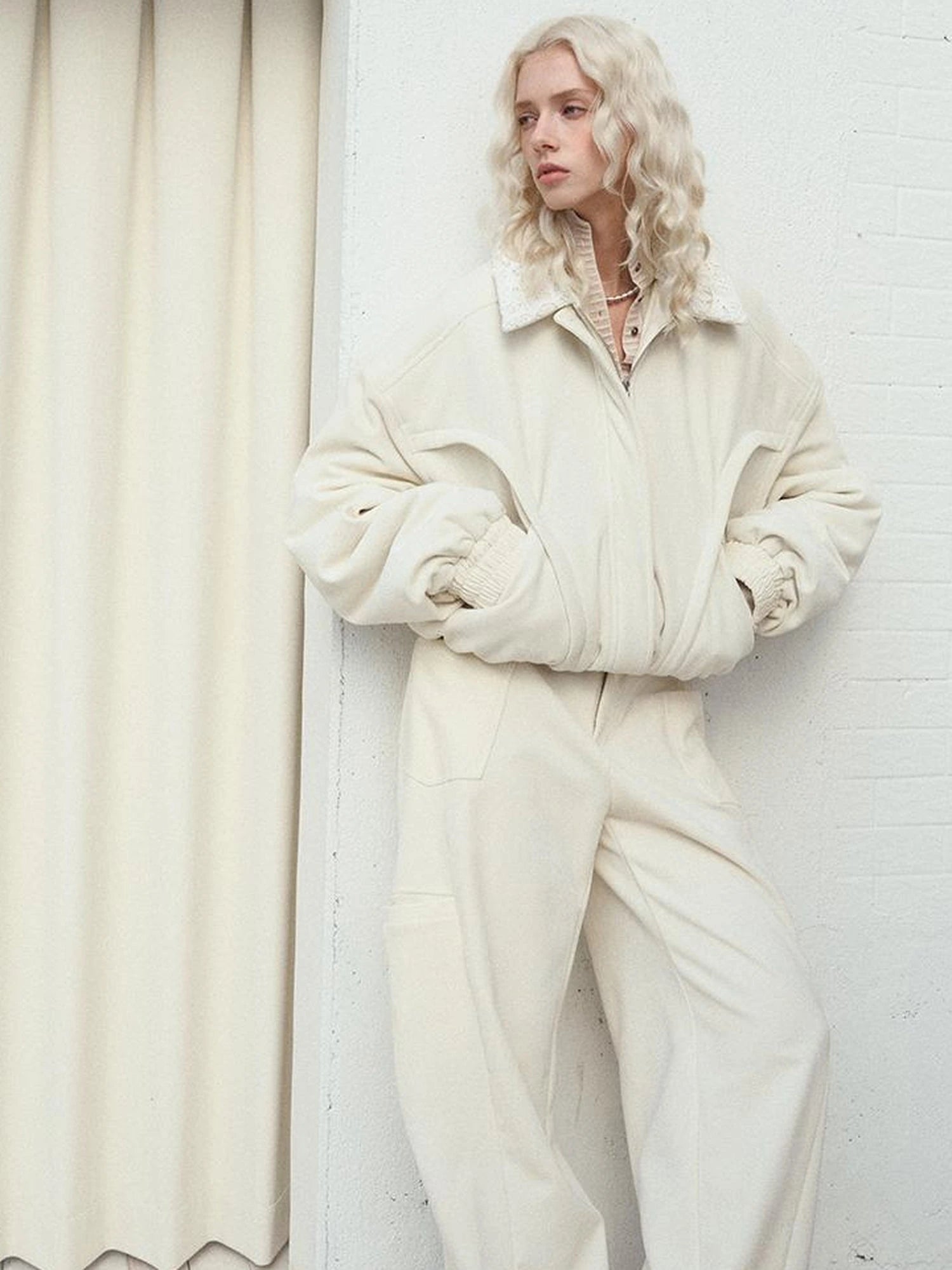 Crochet Trim Corduroy Cotton Coat With Graphene Fill
