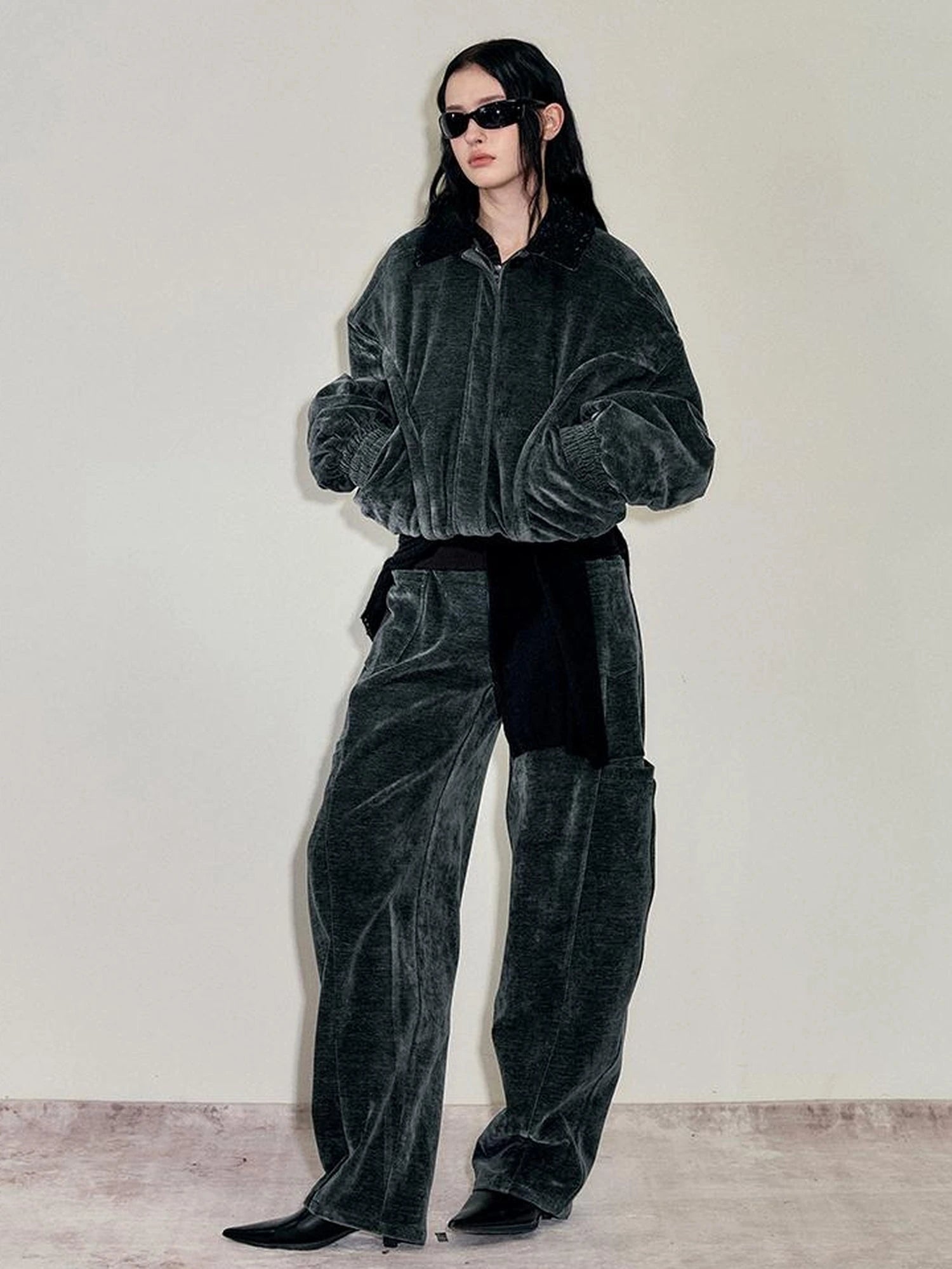 Crochet Trim Corduroy Cotton Coat With Graphene Fill