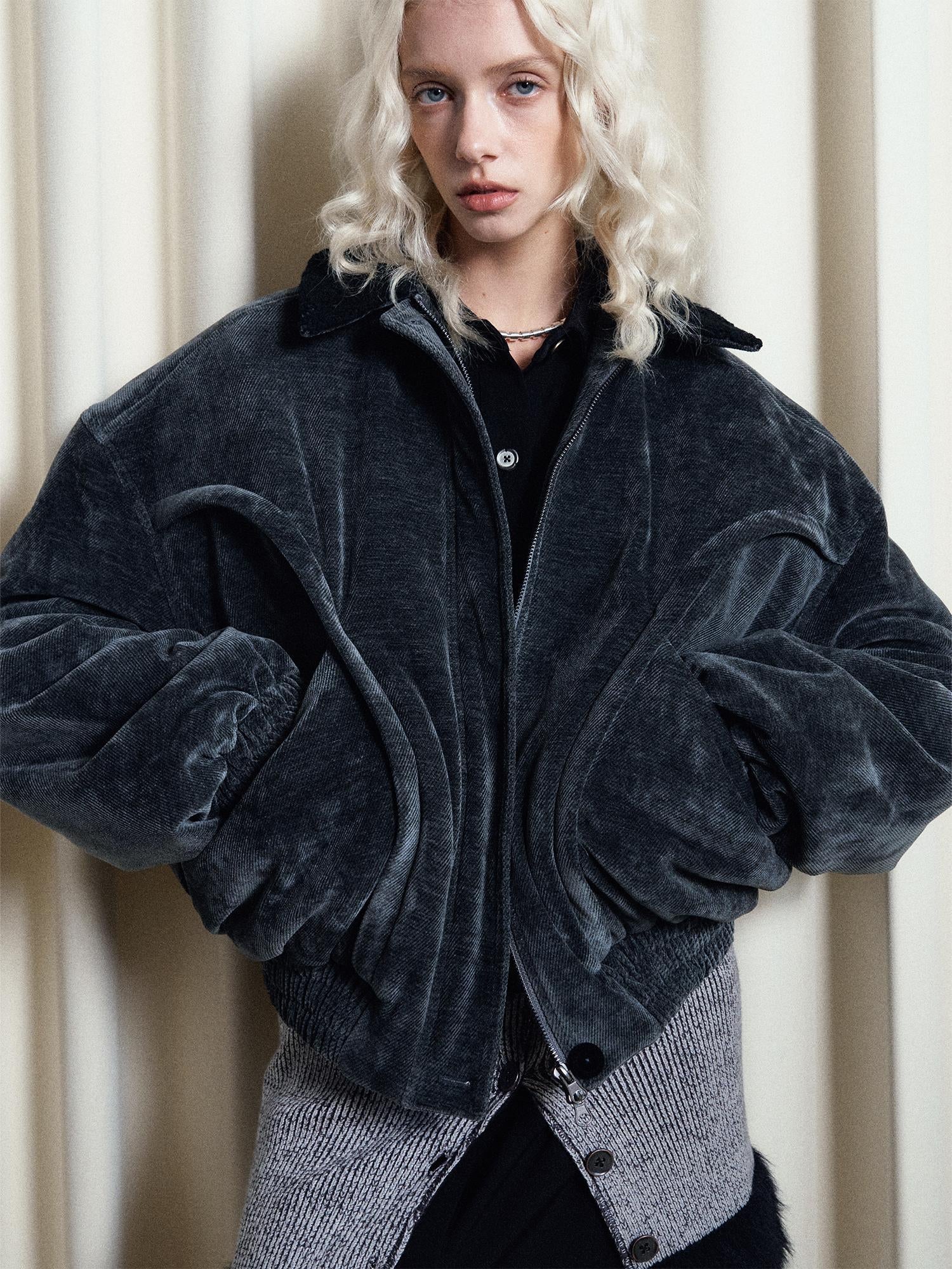 AnnoMundi Crochet Trim Corduroy Cotton Coat With Graphene Fill