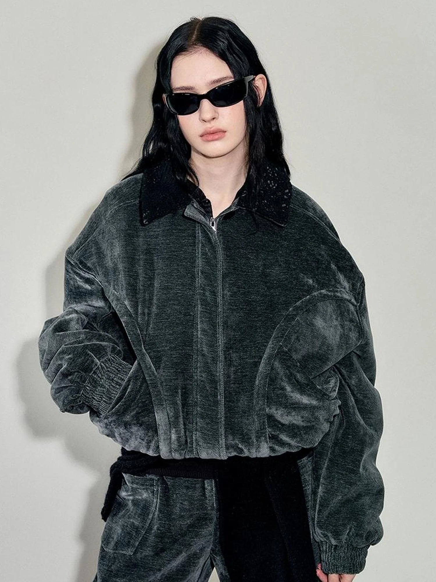 Crochet Trim Corduroy Cotton Coat With Graphene Fill