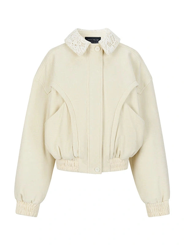Crochet Trim Corduroy Cotton Coat With Graphene Fill