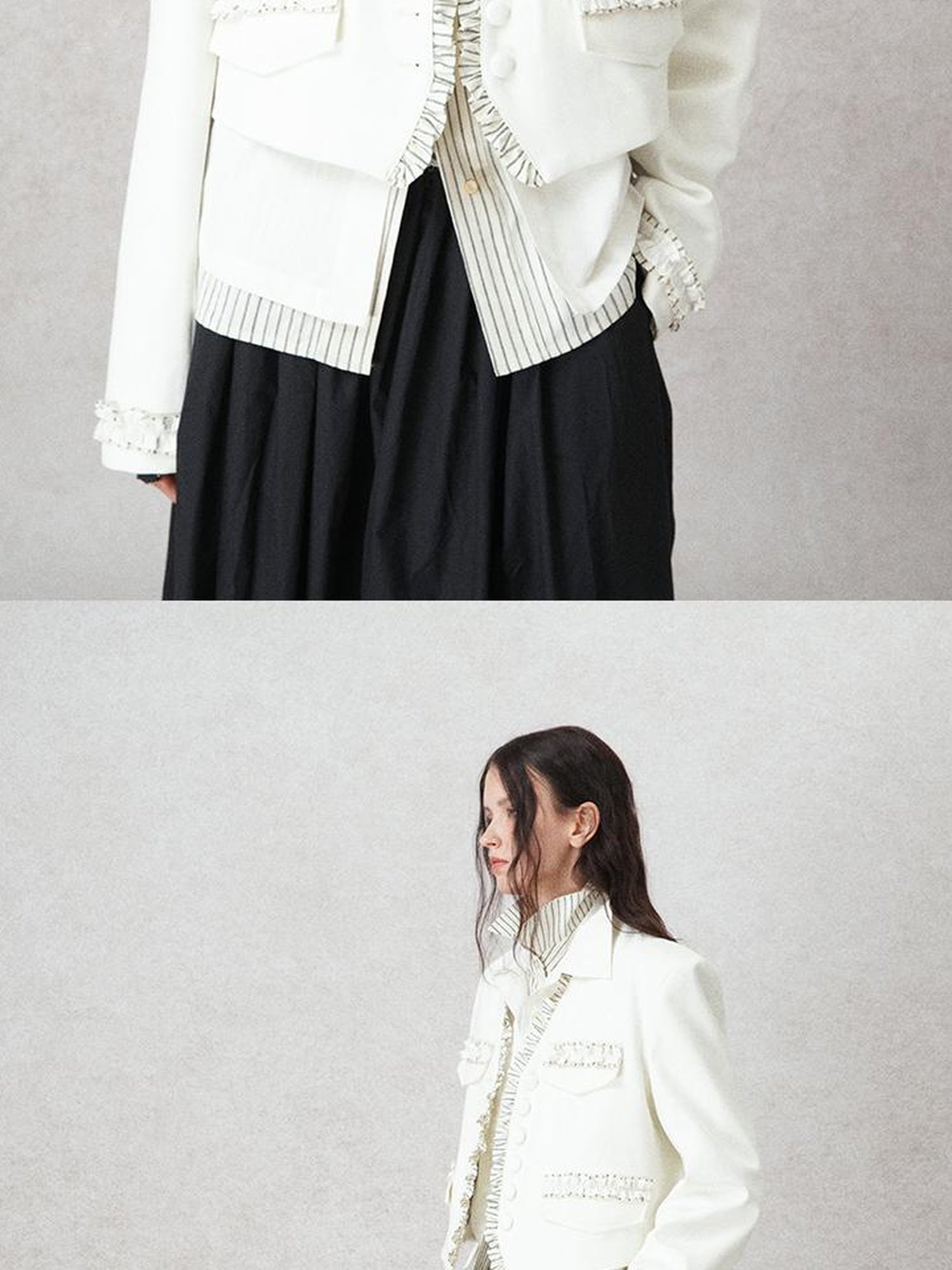 AnnoMundi Cropped Peplum Blazer With Ruffle Hem