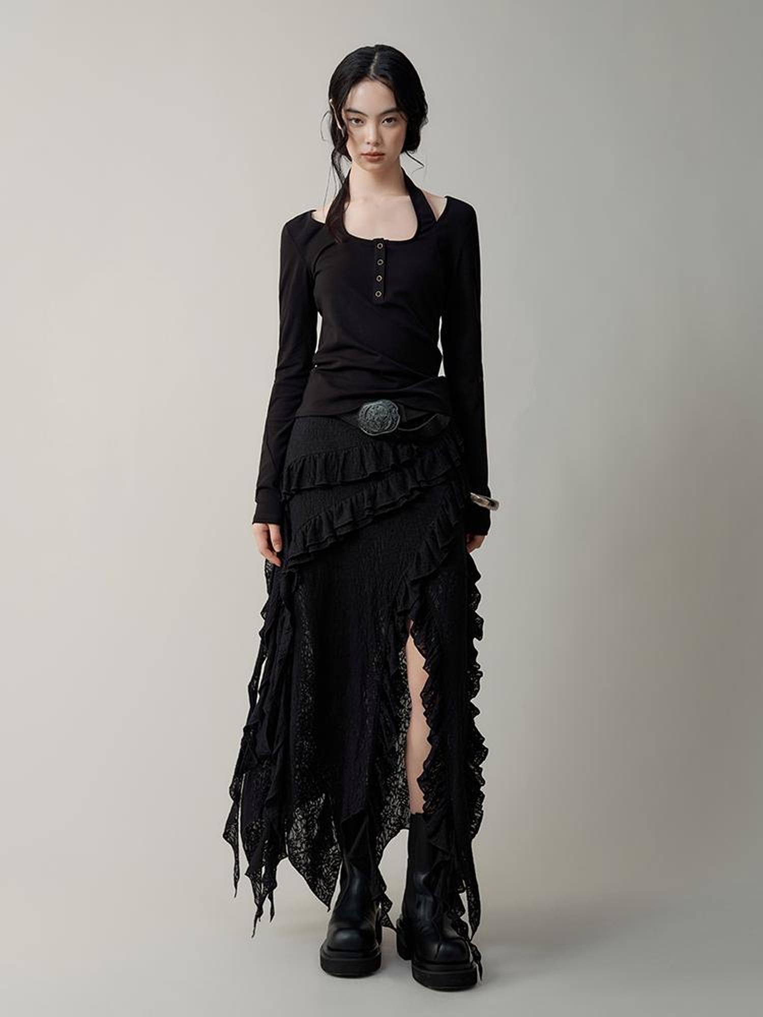 AnnoMundi Crossover Halter Neck Ribbed Knit Top