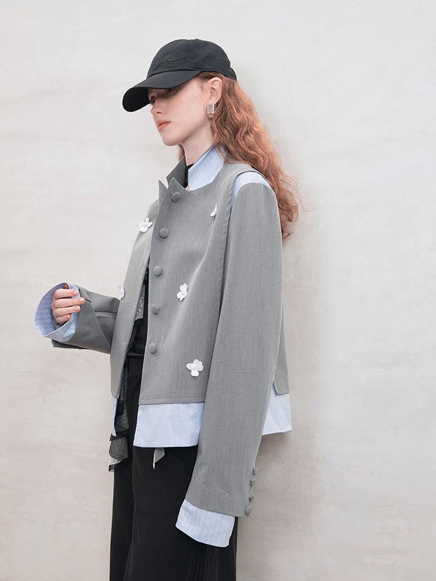 AnnoMundi Crystal Embroidered Structured Blazer with Stripe Panels