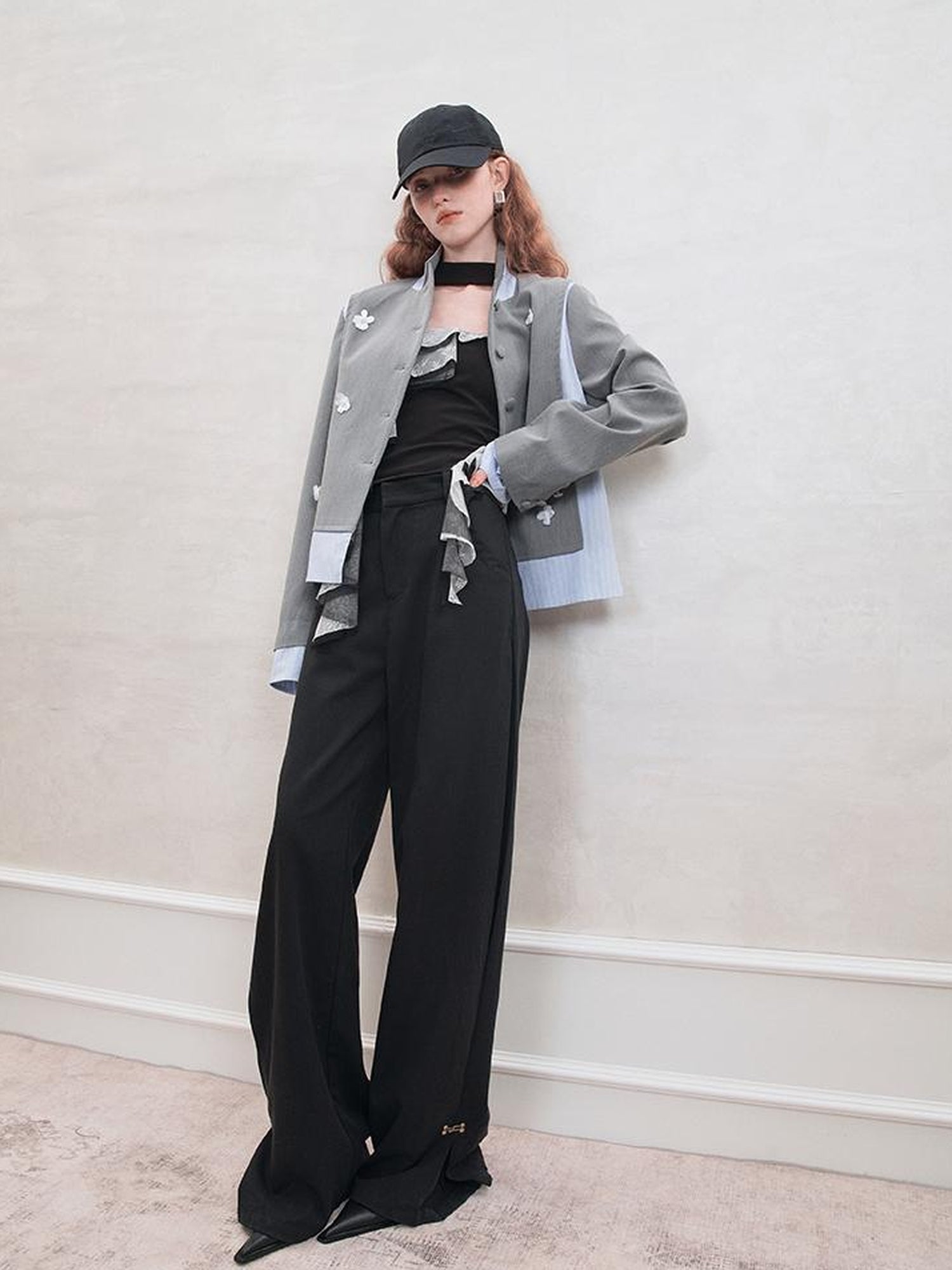 AnnoMundi Crystal Embroidered Structured Blazer with Stripe Panels
