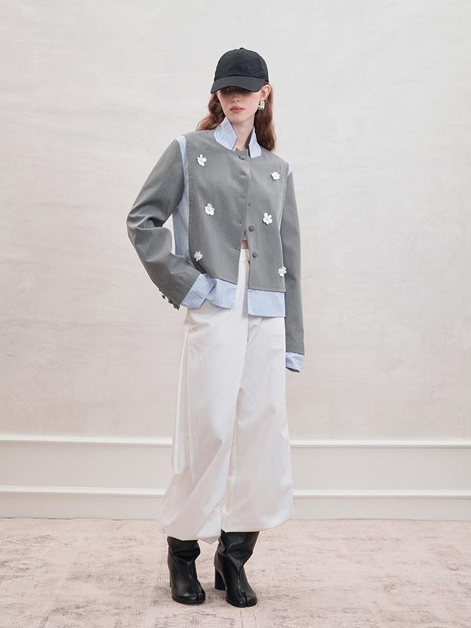 AnnoMundi Crystal Embroidered Structured Blazer with Stripe Panels