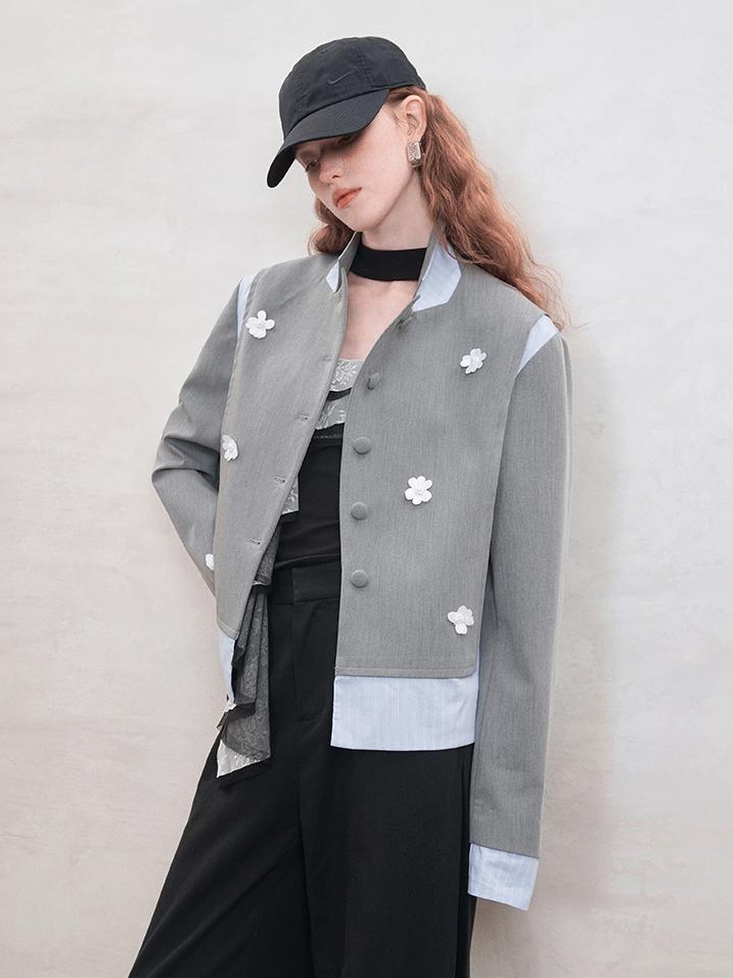 AnnoMundi Crystal Embroidered Structured Blazer with Stripe Panels