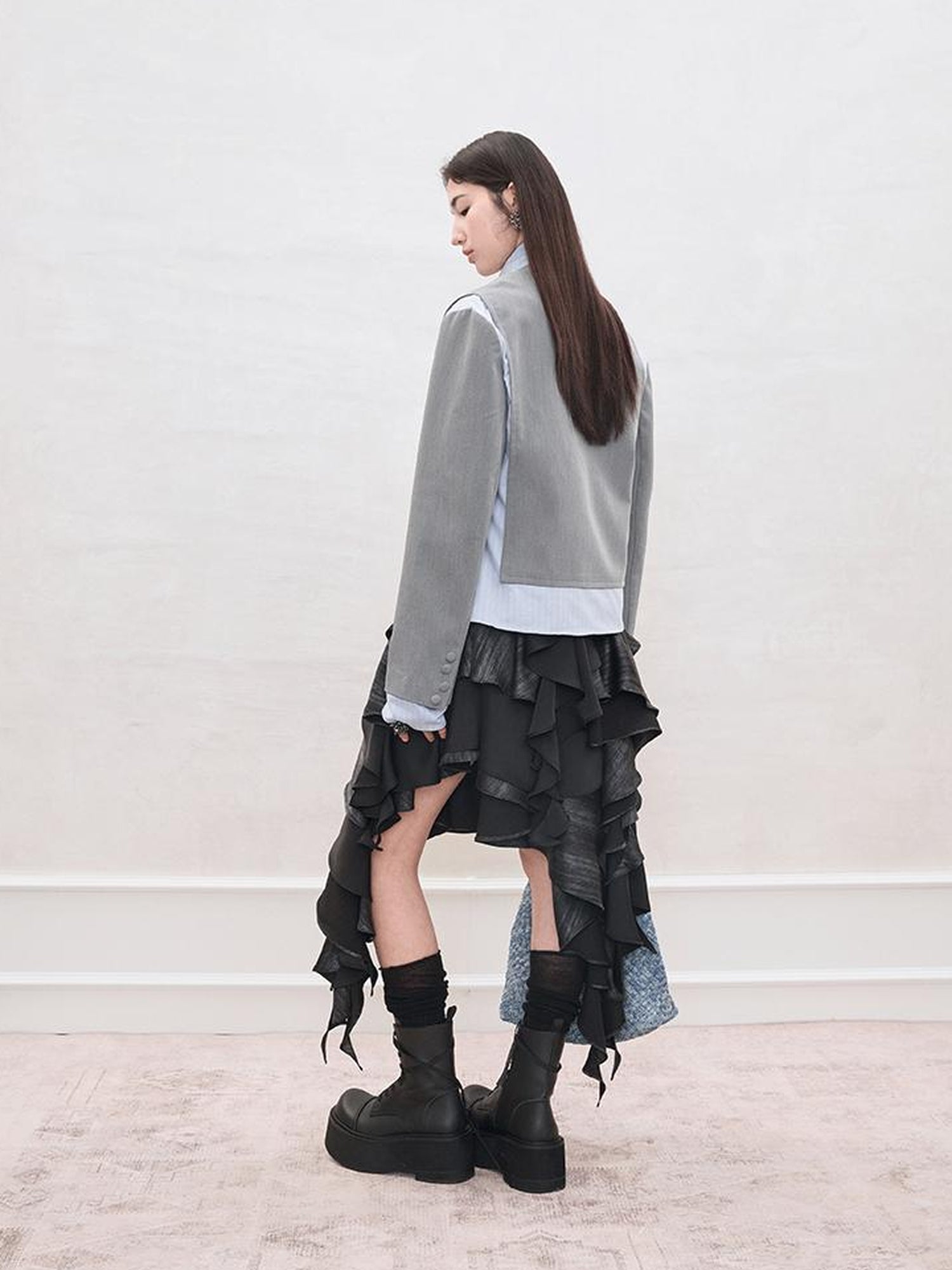 AnnoMundi Crystal Embroidered Structured Blazer with Stripe Panels