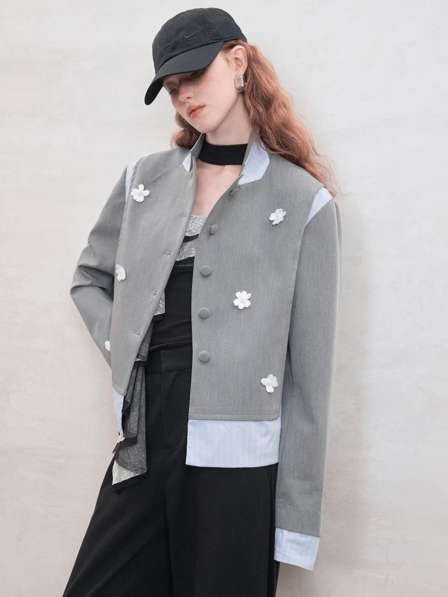 AnnoMundi Crystal Embroidered Structured Blazer with Stripe Panels