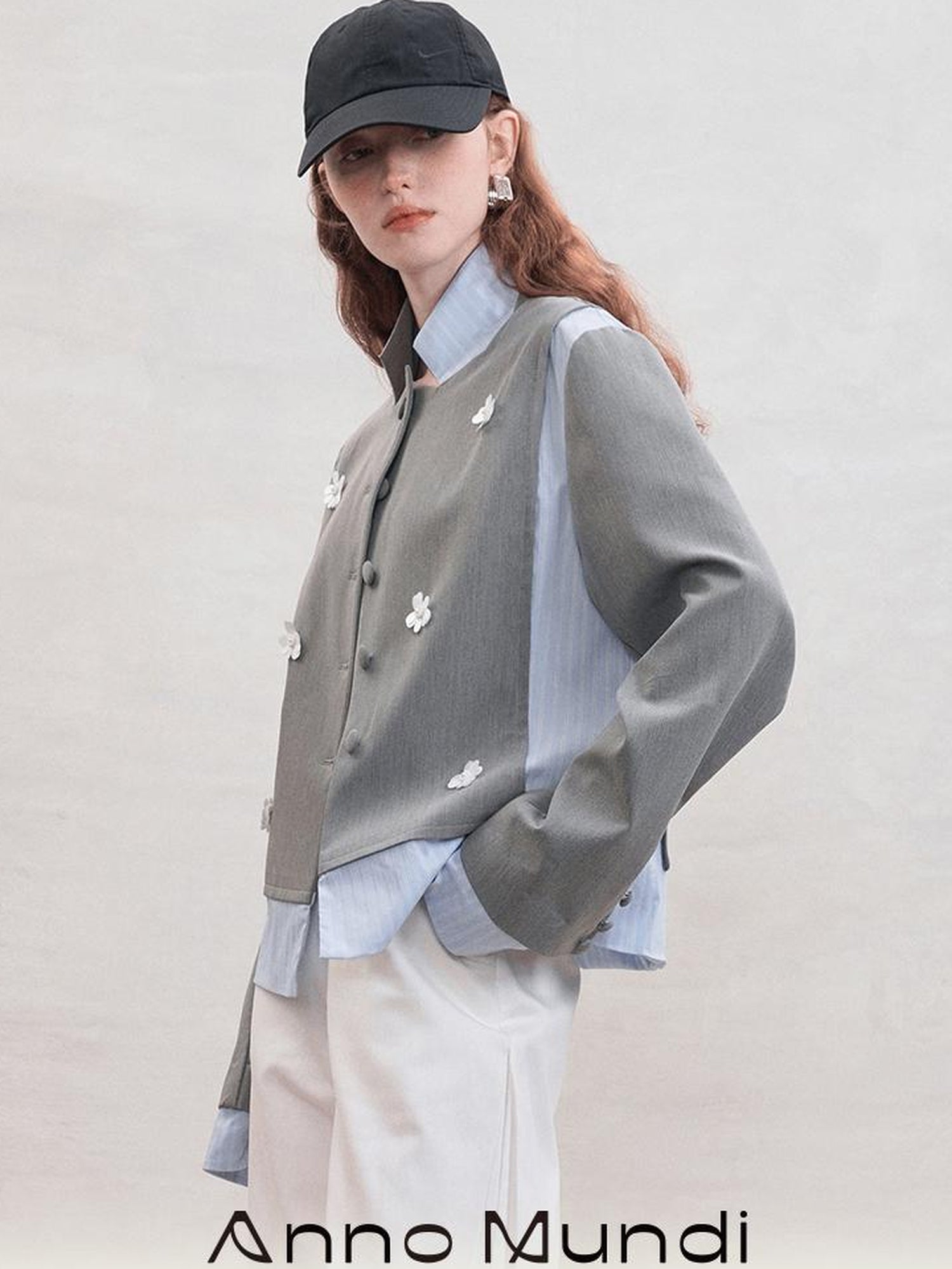 AnnoMundi Crystal Embroidered Structured Blazer with Stripe Panels