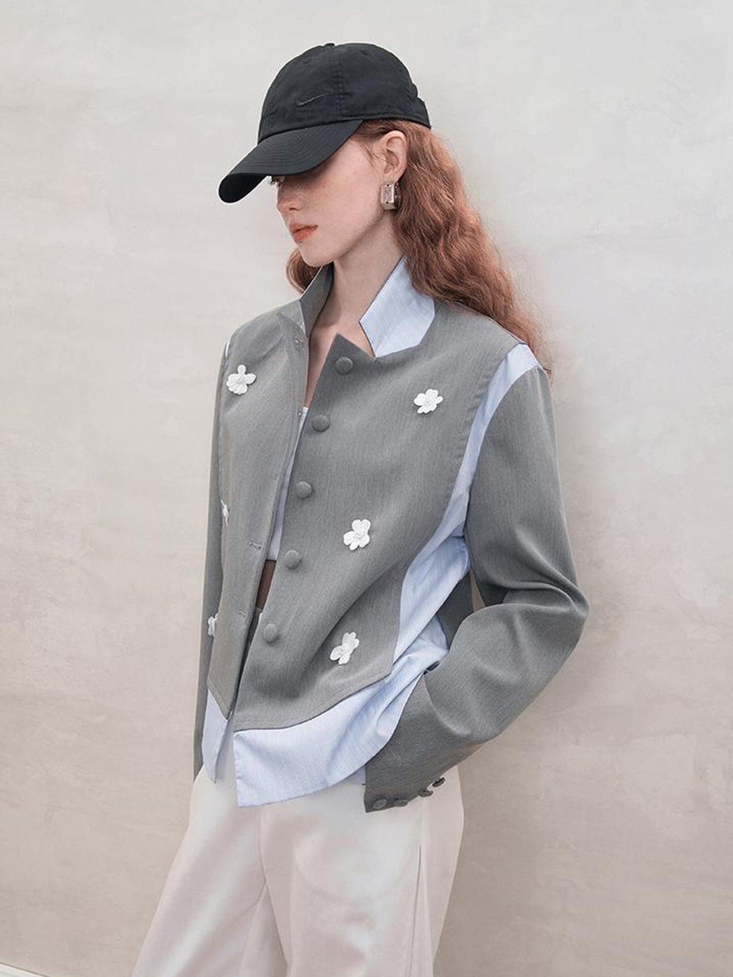 AnnoMundi Crystal Embroidered Structured Blazer with Stripe Panels