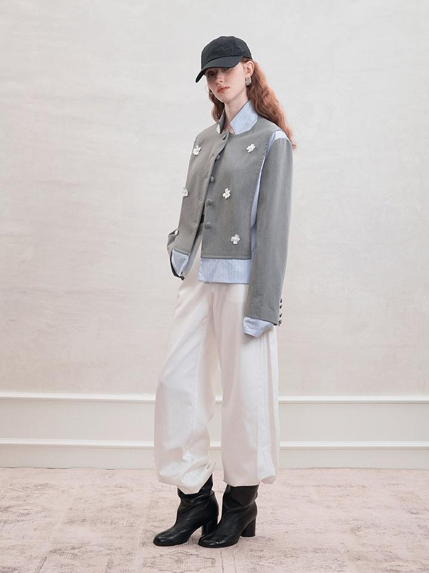 AnnoMundi Crystal Embroidered Structured Blazer with Stripe Panels