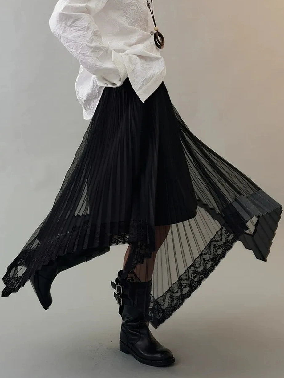 AnnoMundi Dark Flow Pleated Mesh Midi Skirt Skirt