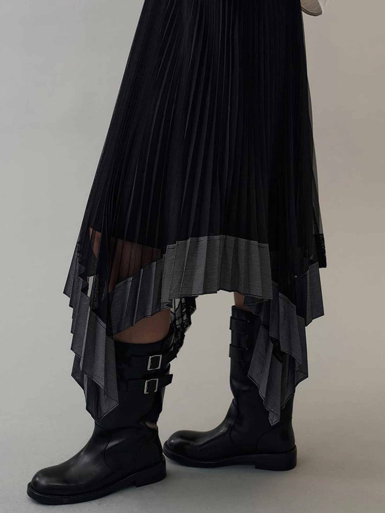 AnnoMundi Dark Flow Pleated Mesh Midi Skirt Skirt