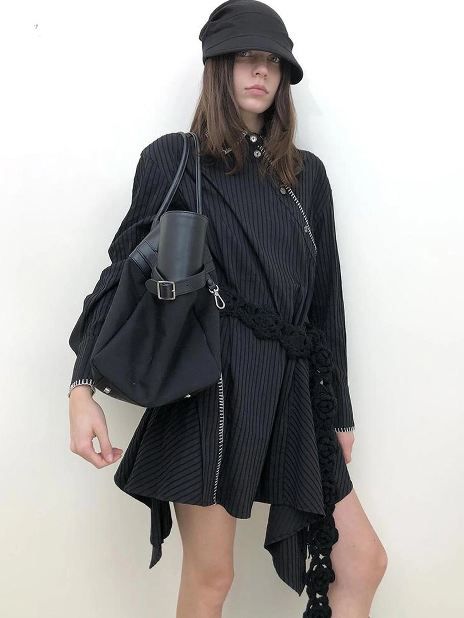 AnnoMundi Deconstructed Asymmetrical Collar Dress V-neck T-shirt Long Sleeve Dresses