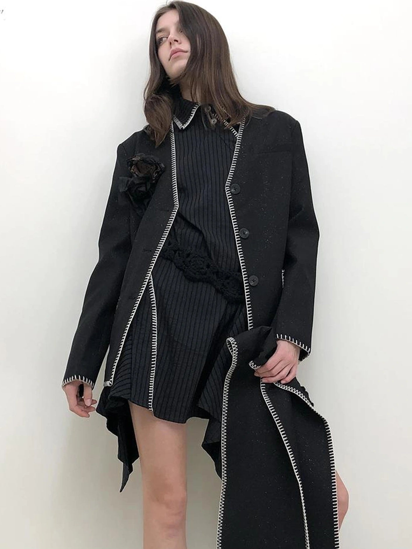 AnnoMundi Deconstructed Asymmetrical Collar Dress V-neck T-shirt Long Sleeve Dresses