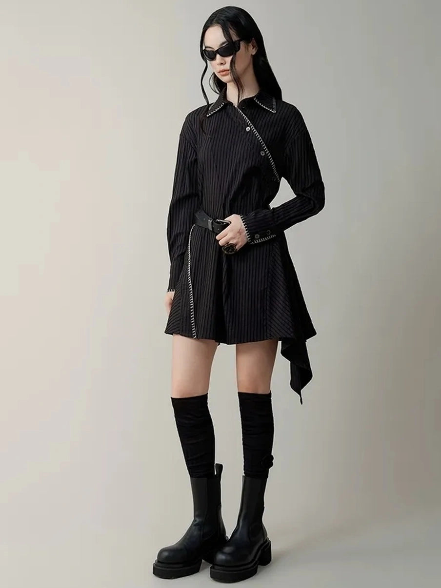 AnnoMundi Deconstructed Asymmetrical Collar Dress V-neck T-shirt Long Sleeve Dresses