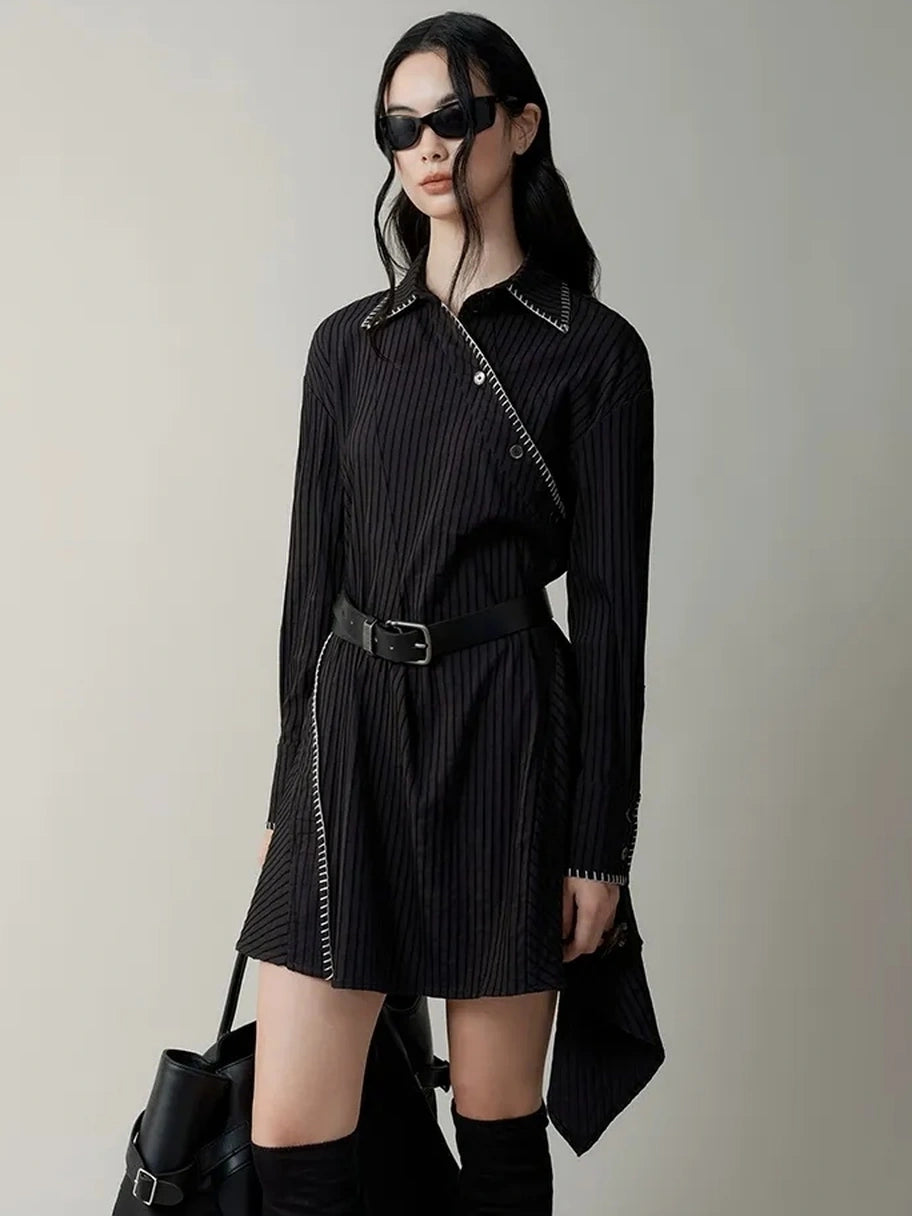 AnnoMundi Deconstructed Asymmetrical Collar Dress V-neck T-shirt Long Sleeve Dresses