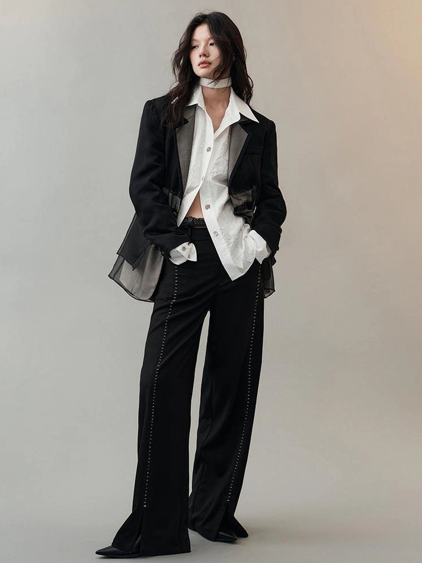 AnnoMundi Deconstructed Black White Mesh Blazer Blazer