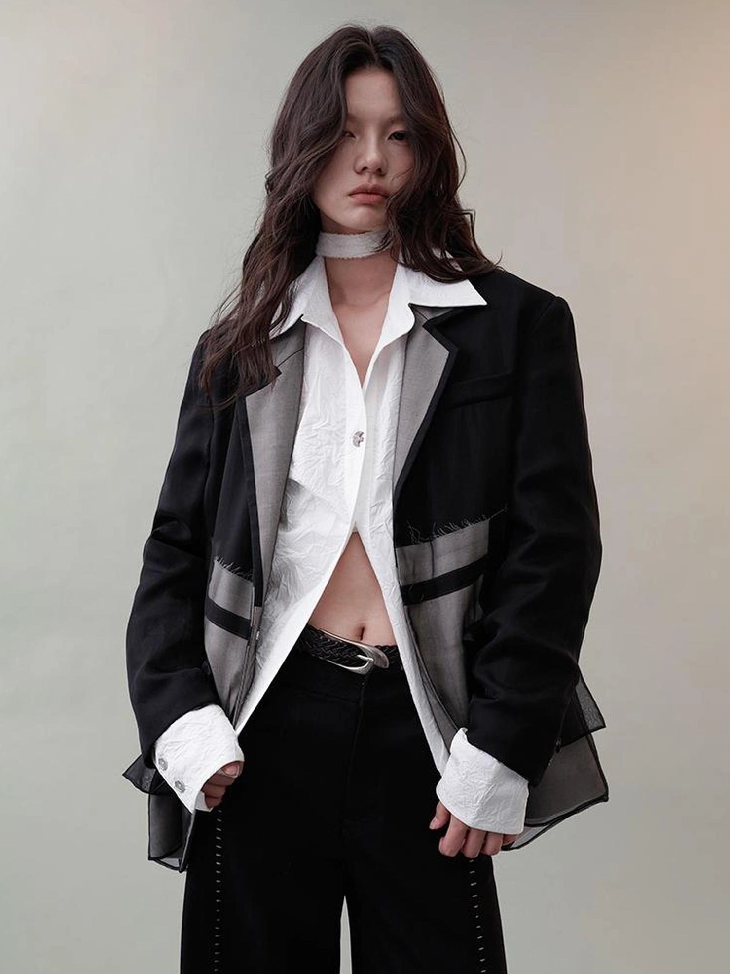 AnnoMundi Deconstructed Black White Mesh Blazer Blazer