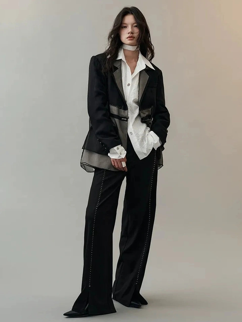 AnnoMundi Deconstructed Black White Mesh Blazer Blazer