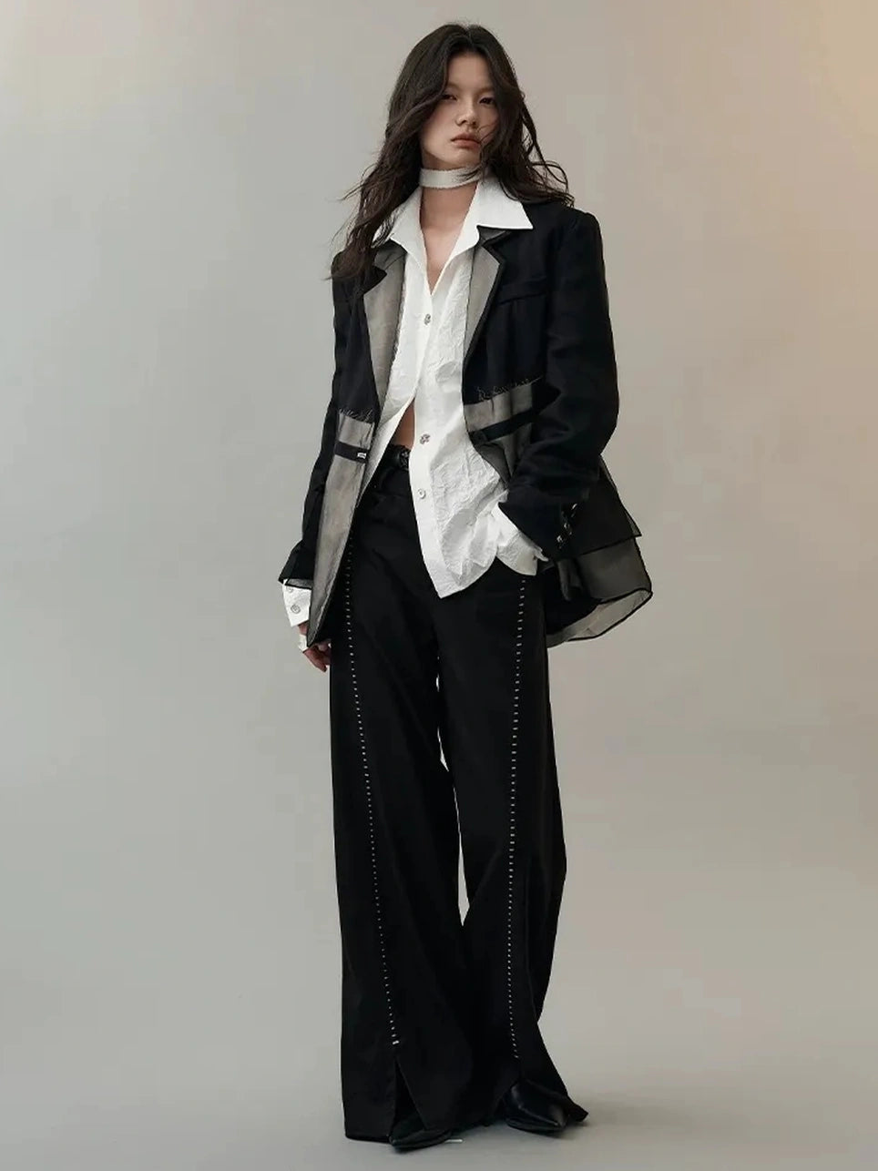 AnnoMundi Deconstructed Black White Mesh Blazer Blazer