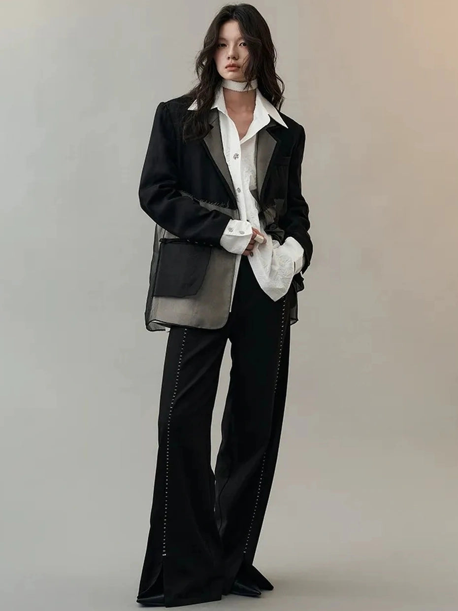 AnnoMundi Deconstructed Black White Mesh Blazer Blazer