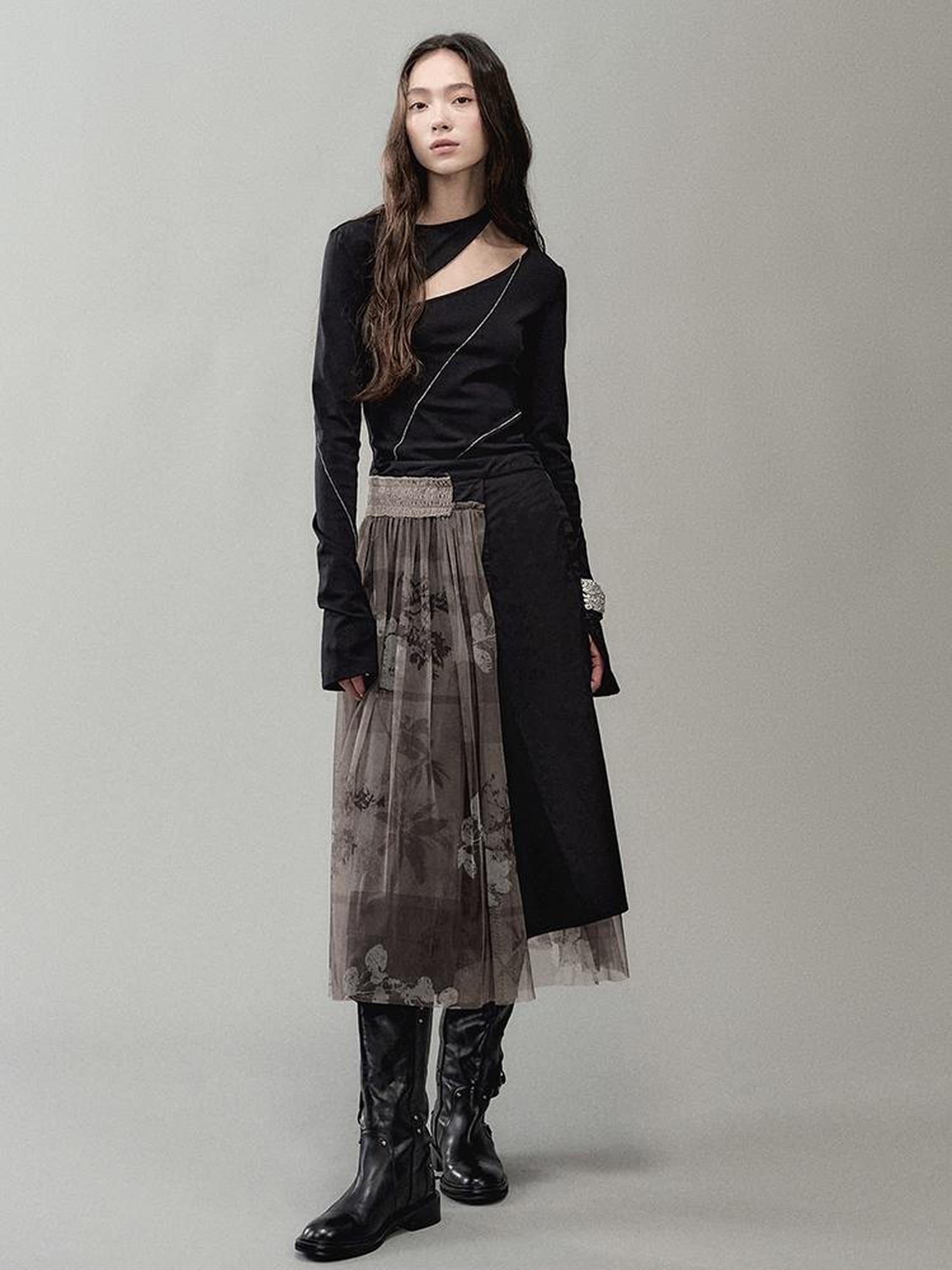 AnnoMundi Deconstructed Layered Floral Print Skirt