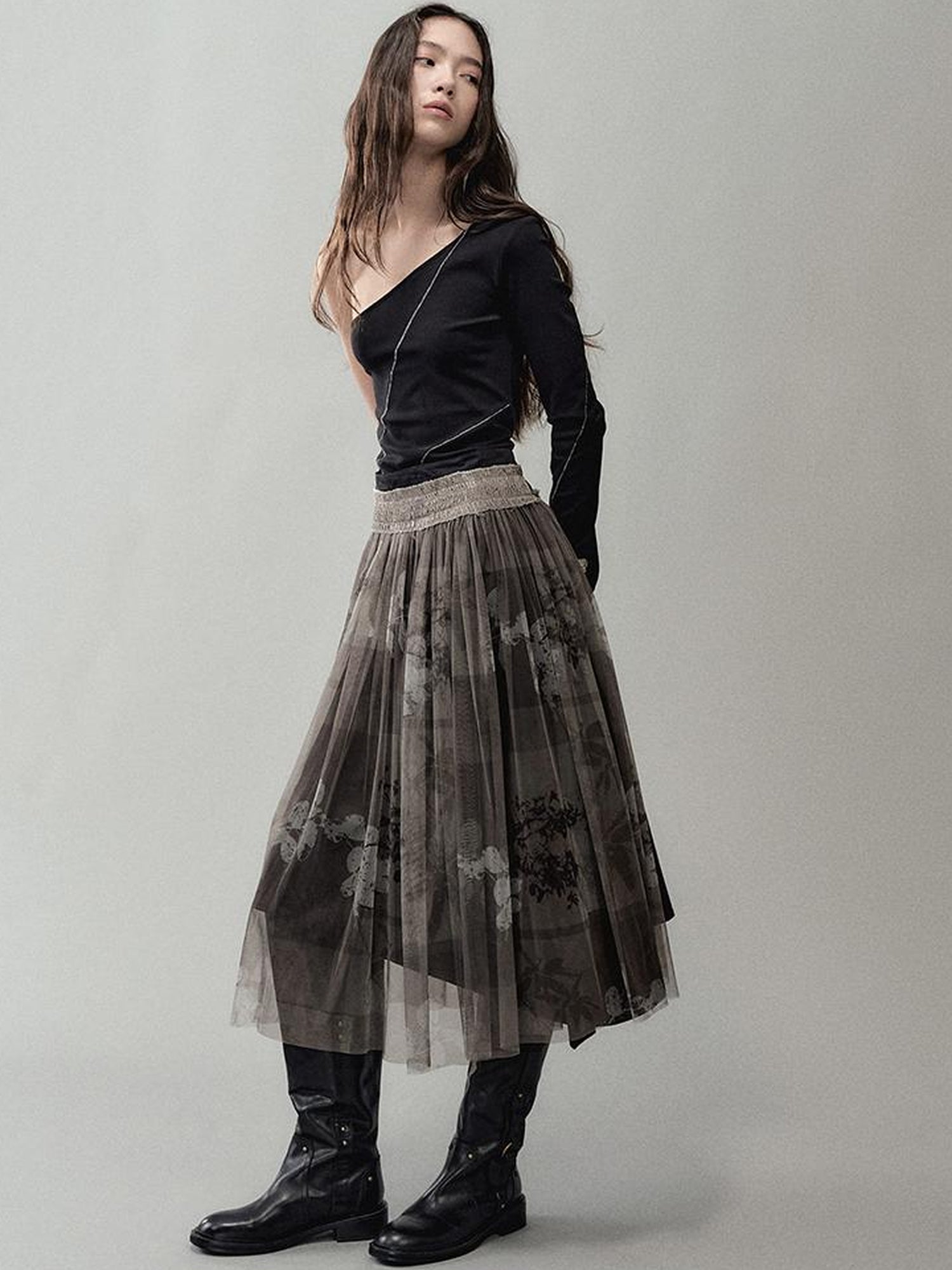 AnnoMundi Deconstructed Layered Floral Print Skirt