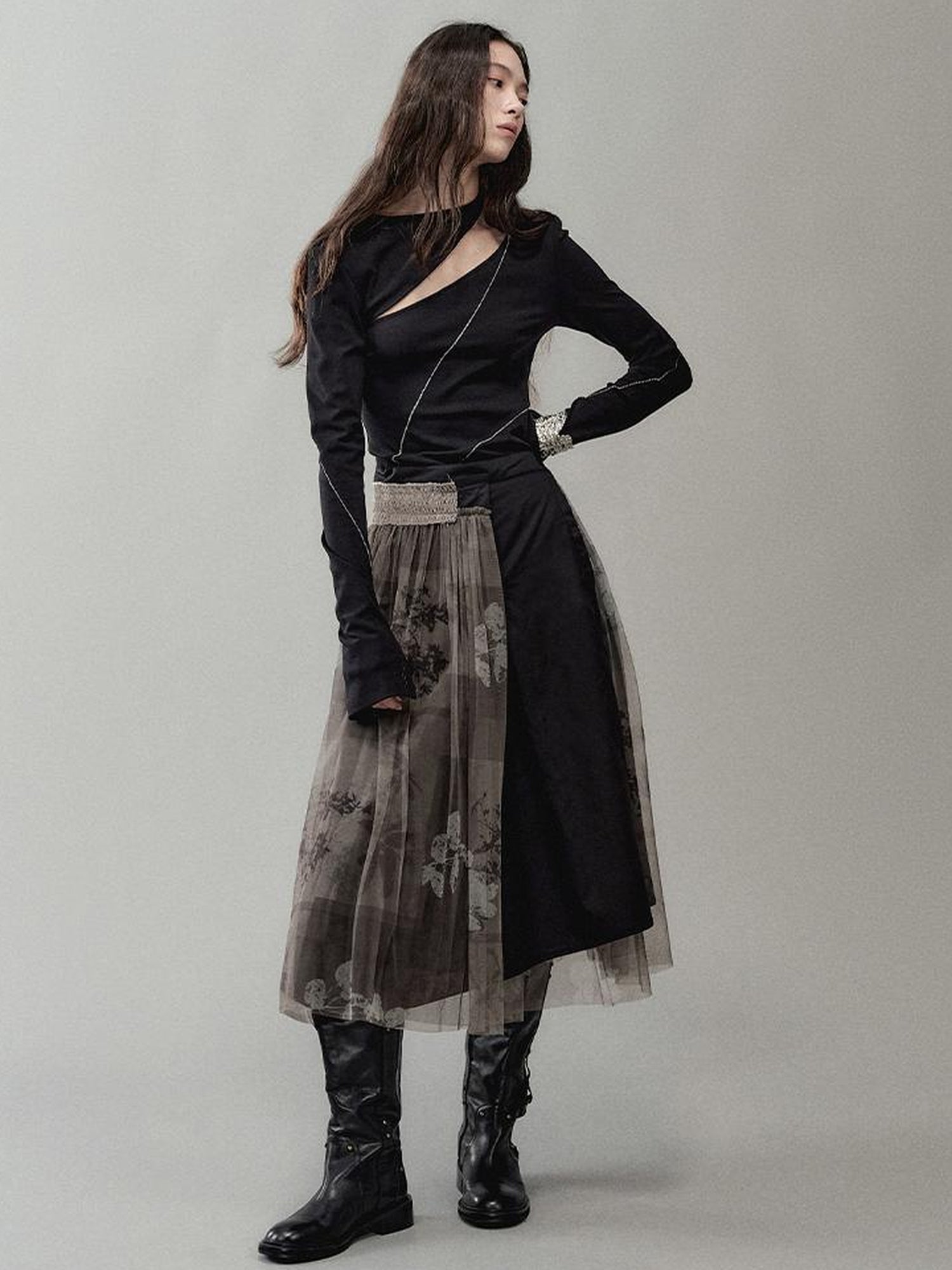 AnnoMundi Deconstructed Layered Floral Print Skirt