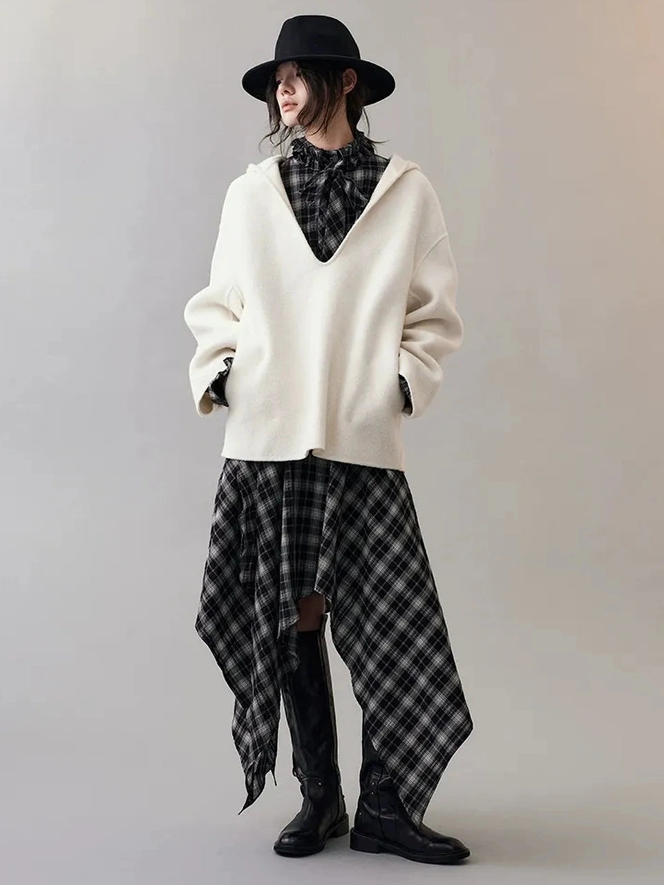 AnnoMundi Deconstructed Plaid Dress With Asymmetric Hem Dresses