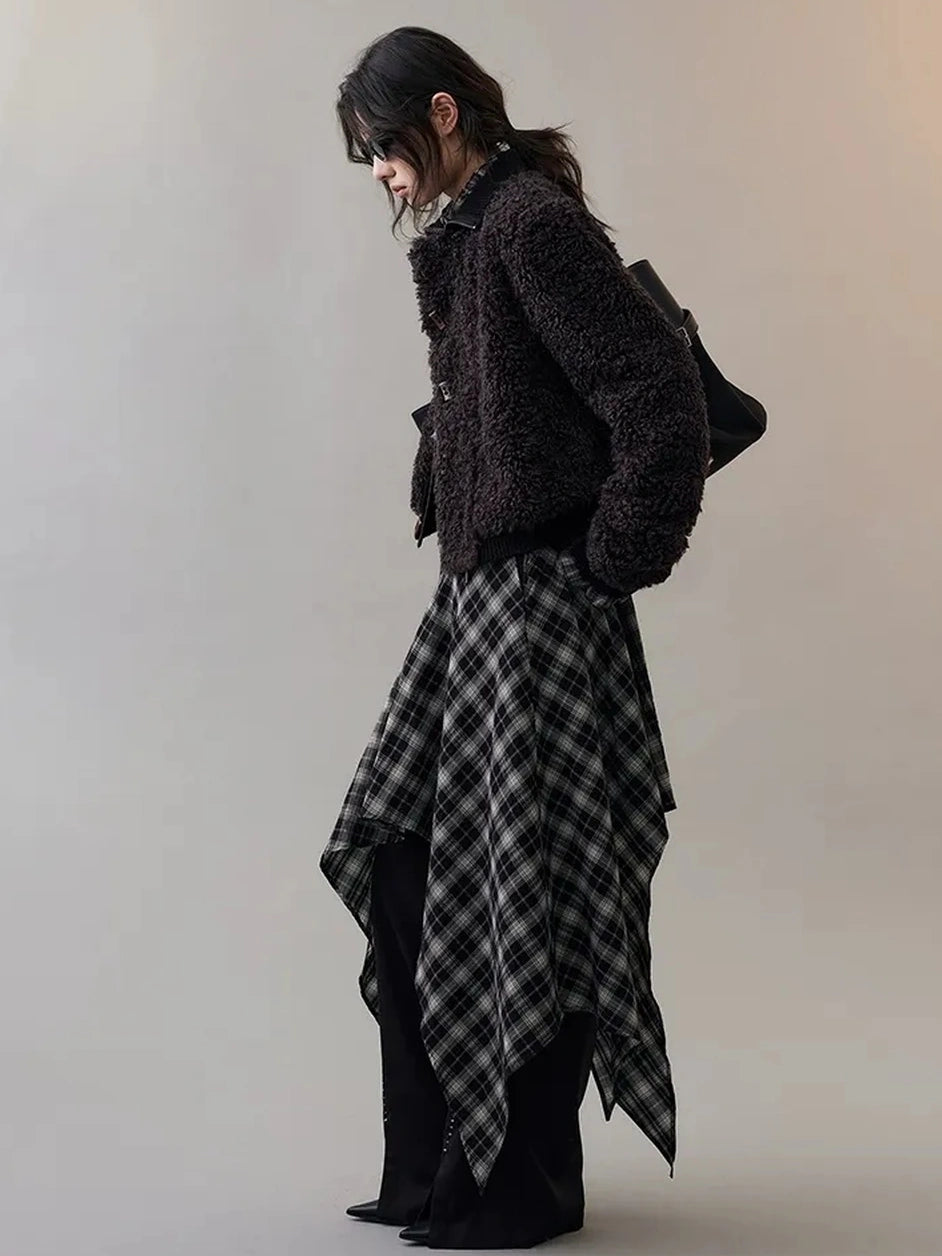 AnnoMundi Deconstructed Plaid Dress With Asymmetric Hem Dresses