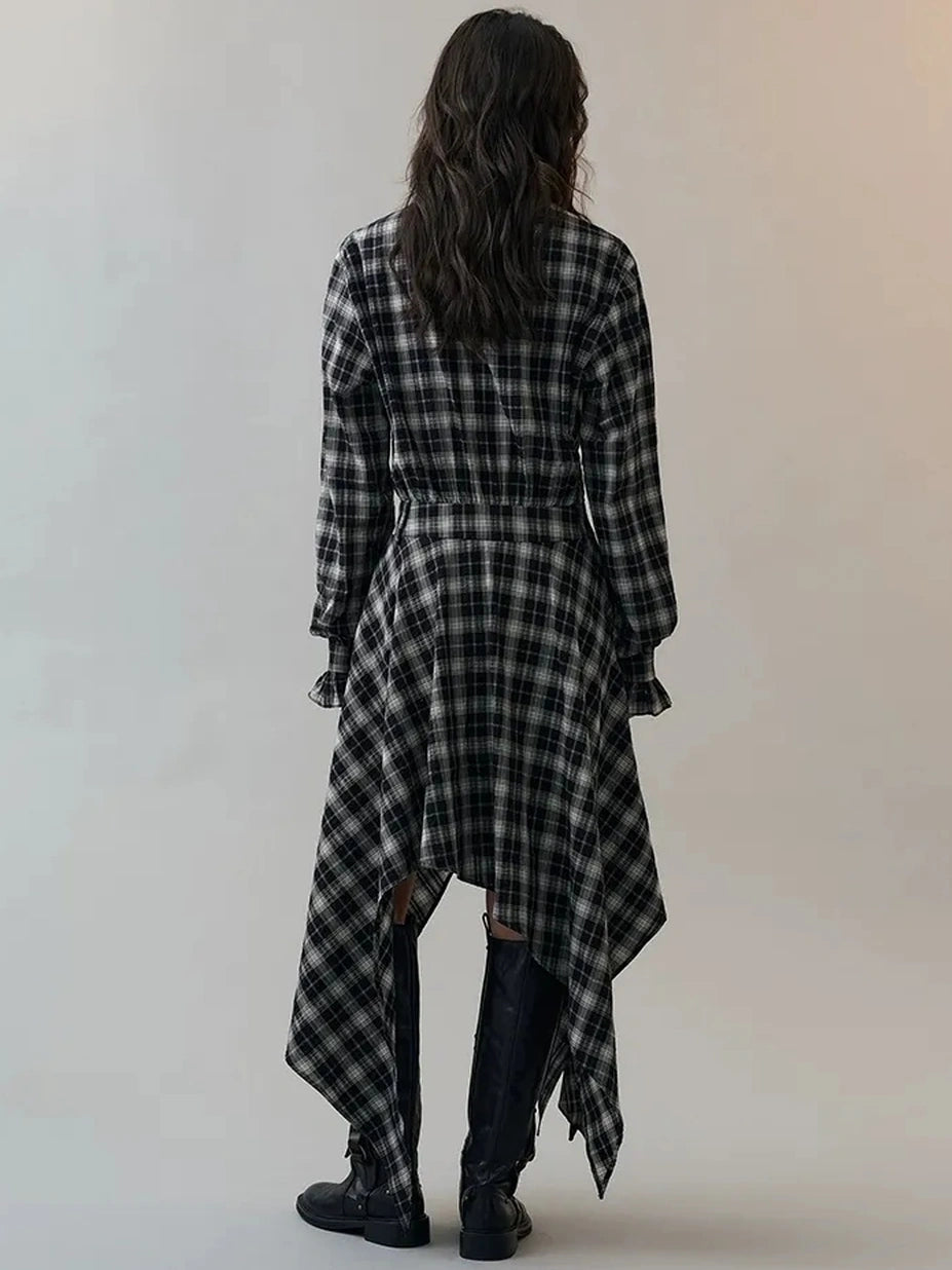 AnnoMundi Deconstructed Plaid Dress With Asymmetric Hem Dresses