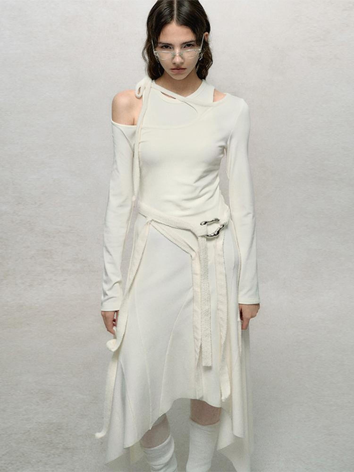 AnnoMundi Deconstructed Ribbed Knit Slip Dress With Asymmetric Hem